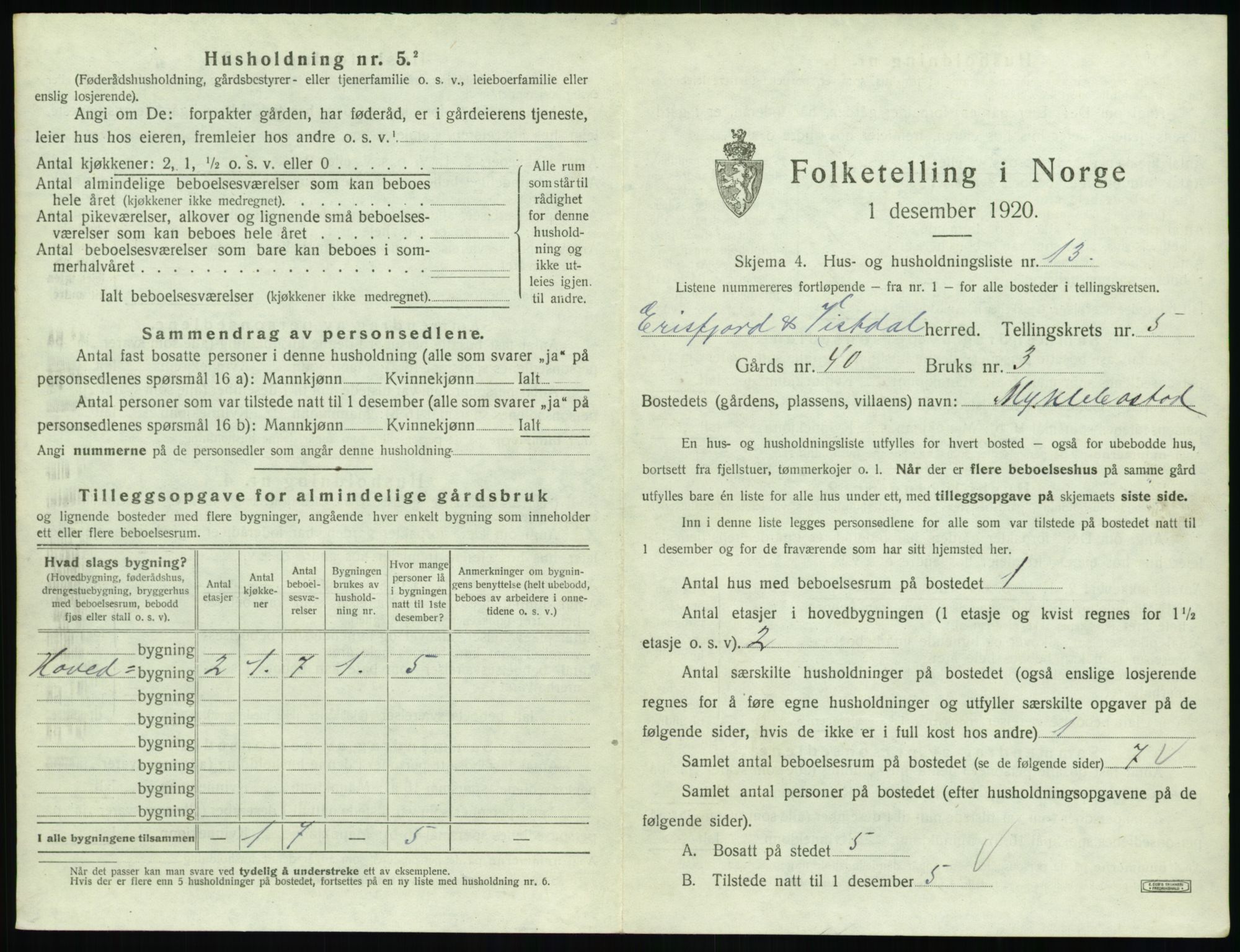 SAT, 1920 census for Eresfjord og Vistdal, 1920, p. 425