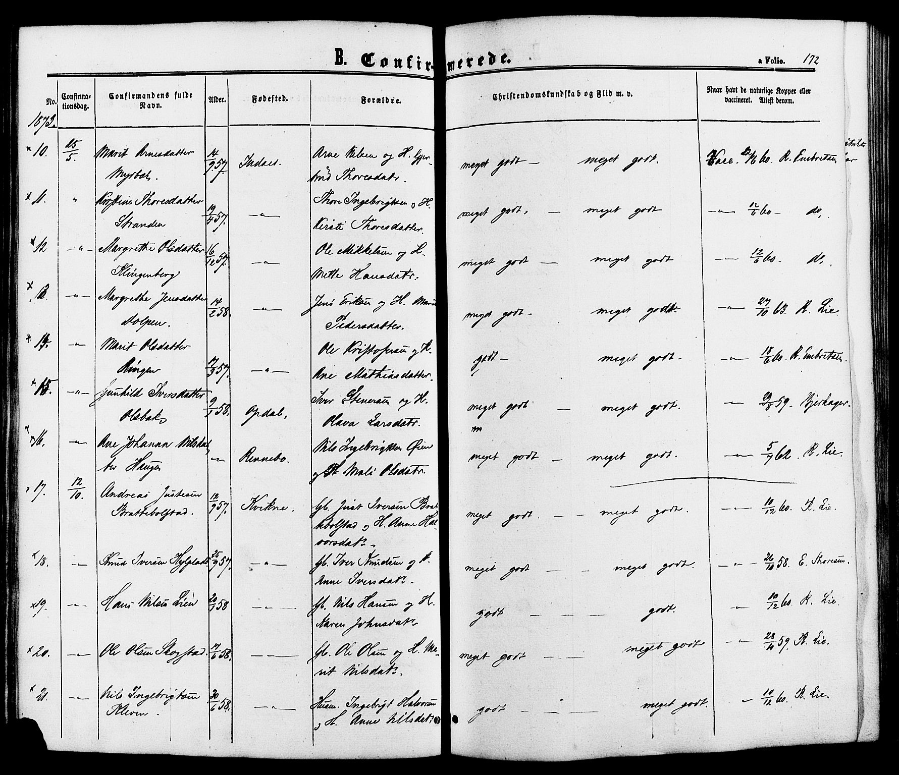 Kvikne prestekontor, AV/SAH-PREST-064/H/Ha/Haa/L0006: Parish register (official) no. 6, 1863-1886, p. 172