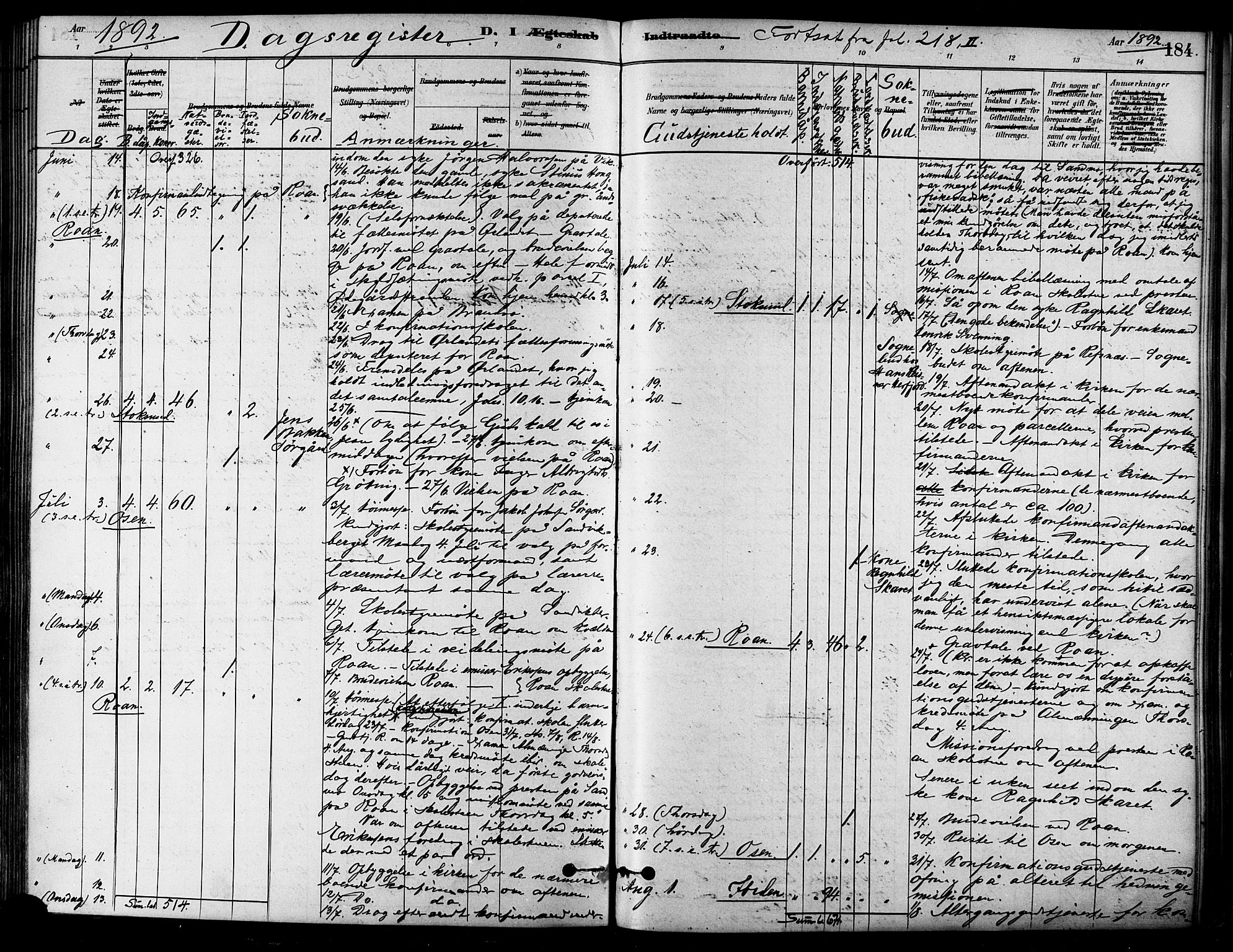 Ministerialprotokoller, klokkerbøker og fødselsregistre - Sør-Trøndelag, SAT/A-1456/657/L0707: Parish register (official) no. 657A08, 1879-1893, p. 184