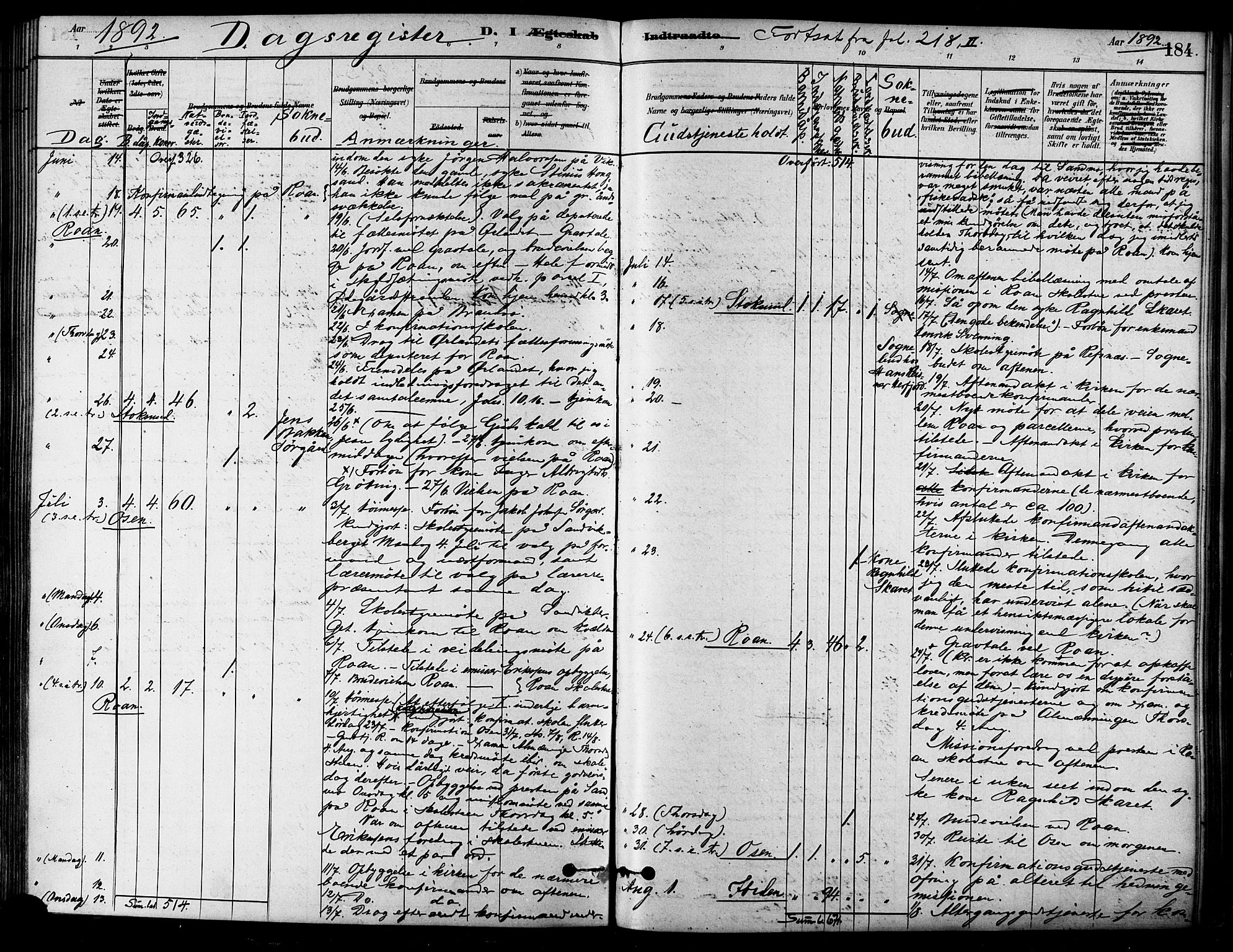Ministerialprotokoller, klokkerbøker og fødselsregistre - Sør-Trøndelag, AV/SAT-A-1456/657/L0707: Parish register (official) no. 657A08, 1879-1893, p. 184