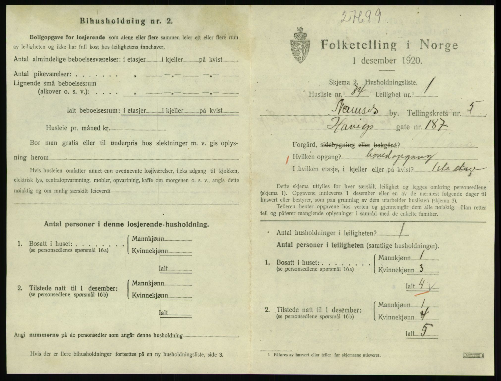 SAT, 1920 census for Namsos, 1920, p. 1731