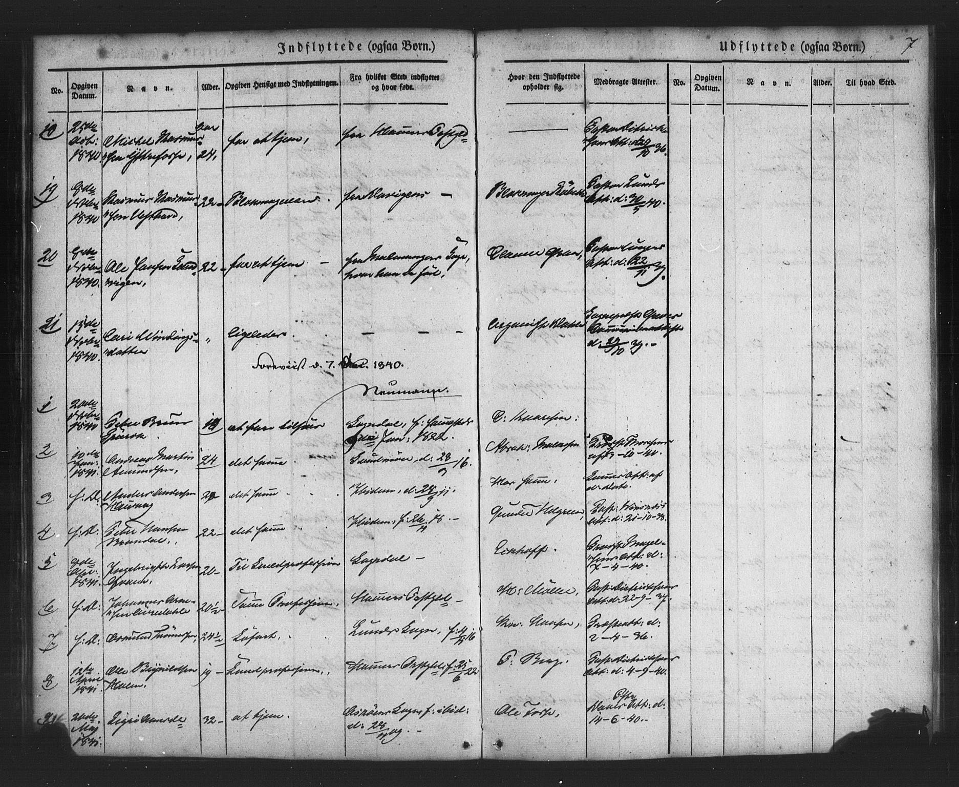 Nykirken Sokneprestembete, SAB/A-77101/H/Haa/L0049: Parish register (official) no. G 1, 1838-1860, p. 7