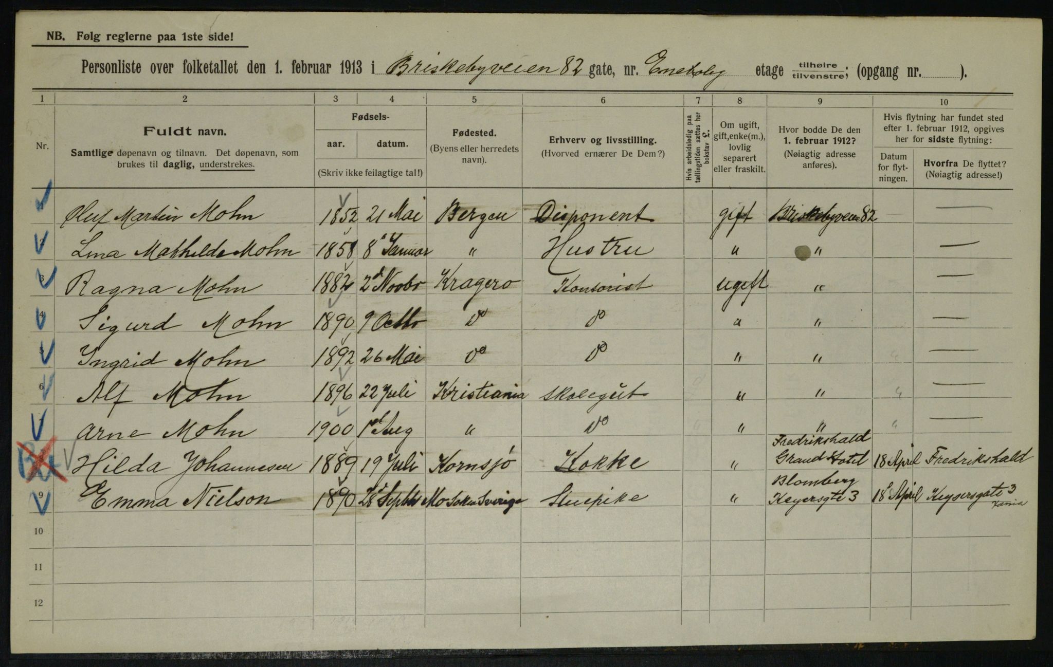 OBA, Municipal Census 1913 for Kristiania, 1913, p. 9535