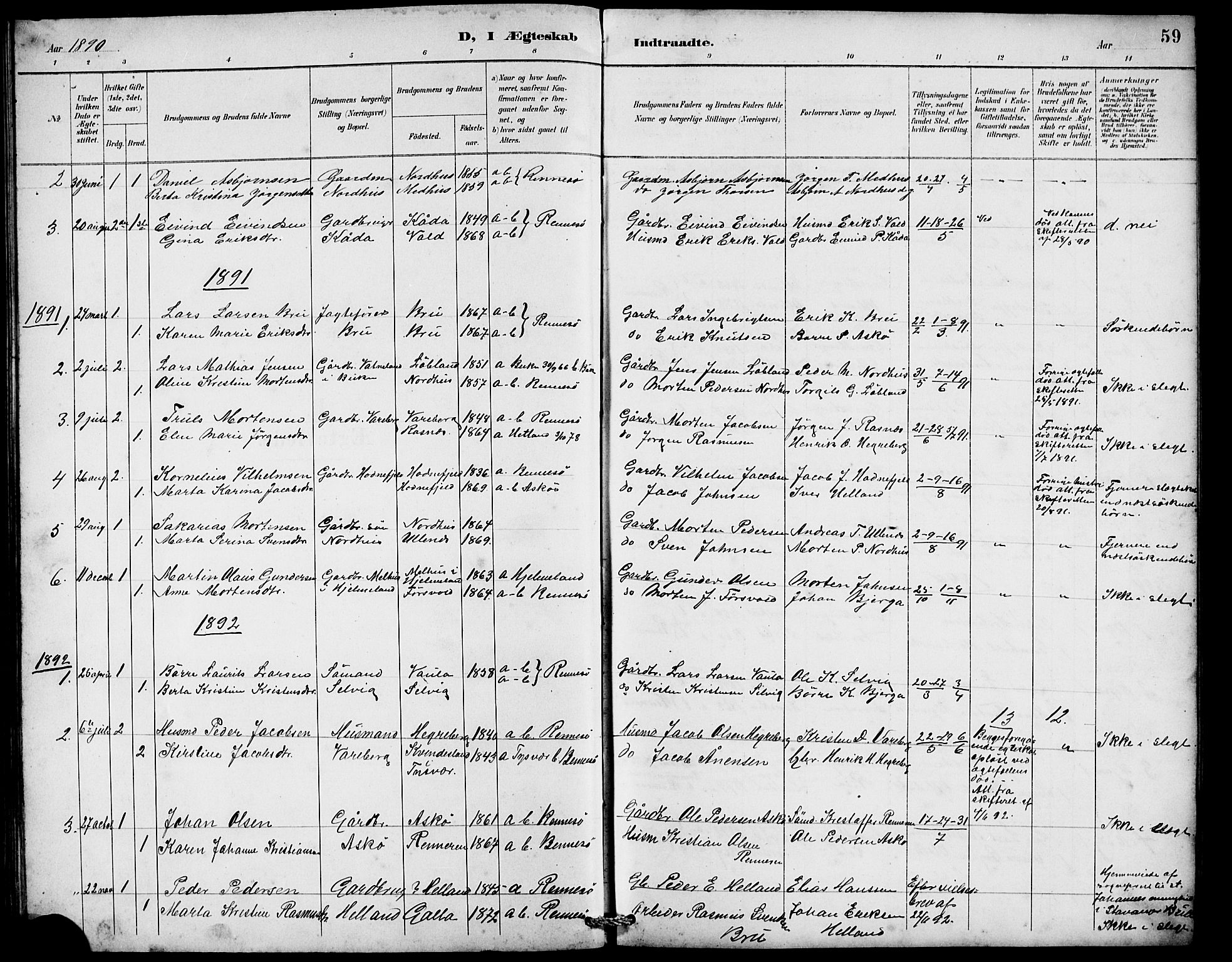 Rennesøy sokneprestkontor, SAST/A -101827/H/Ha/Hab/L0010: Parish register (copy) no. B 9, 1890-1918, p. 59