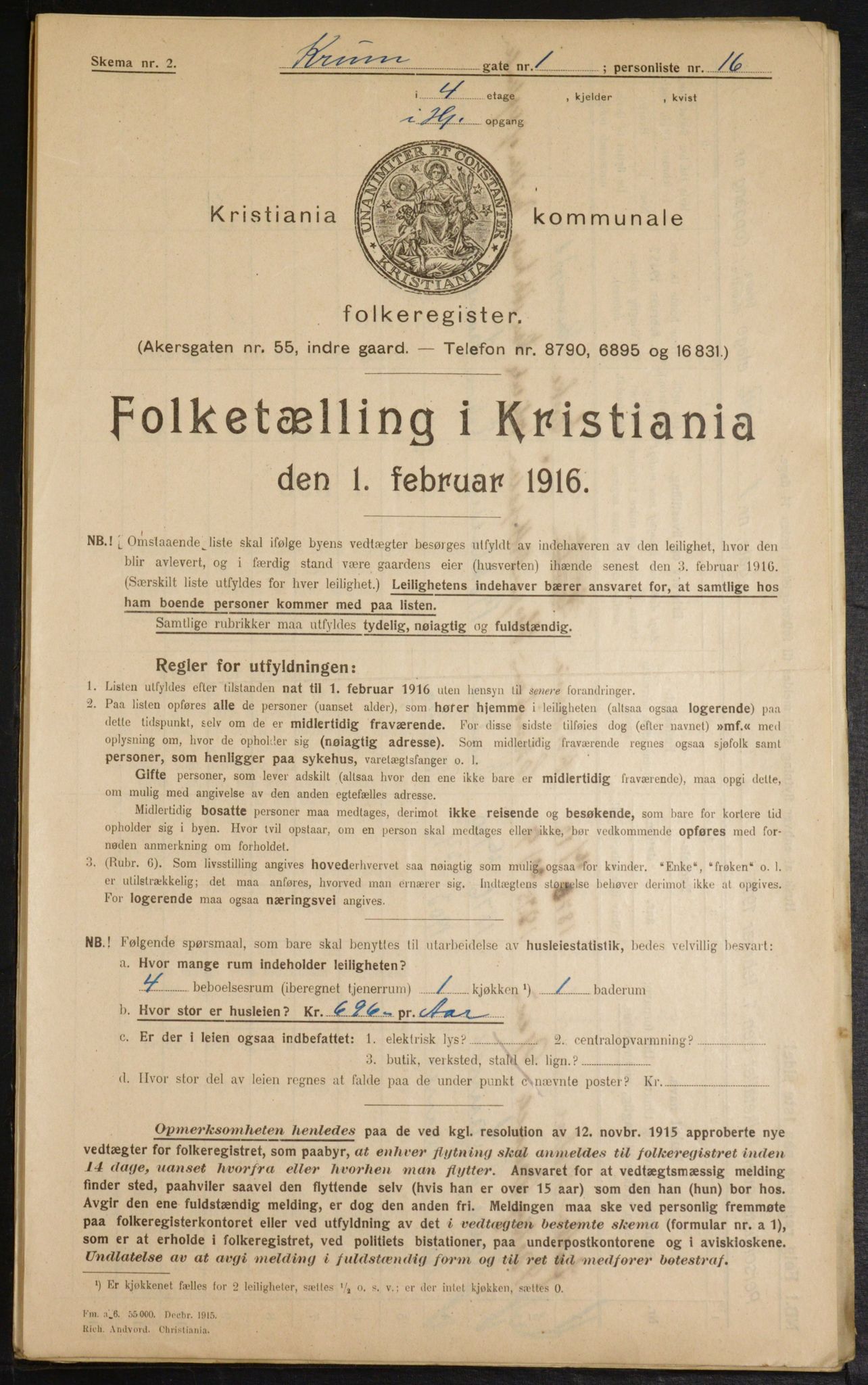 OBA, Municipal Census 1916 for Kristiania, 1916, p. 55883