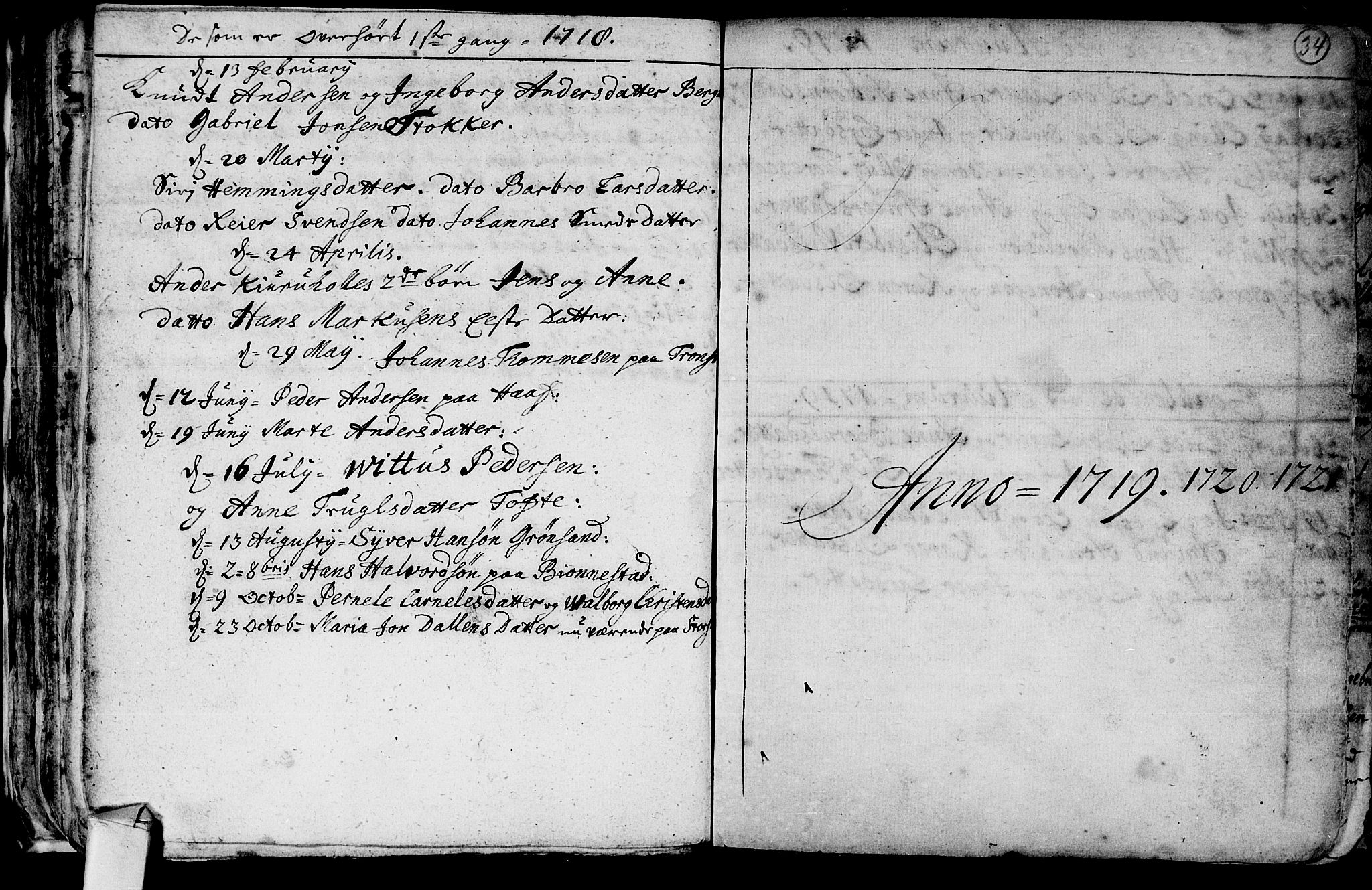 Hurum kirkebøker, AV/SAKO-A-229/F/Fa/L0001: Parish register (official) no. 1, 1715-1732, p. 34