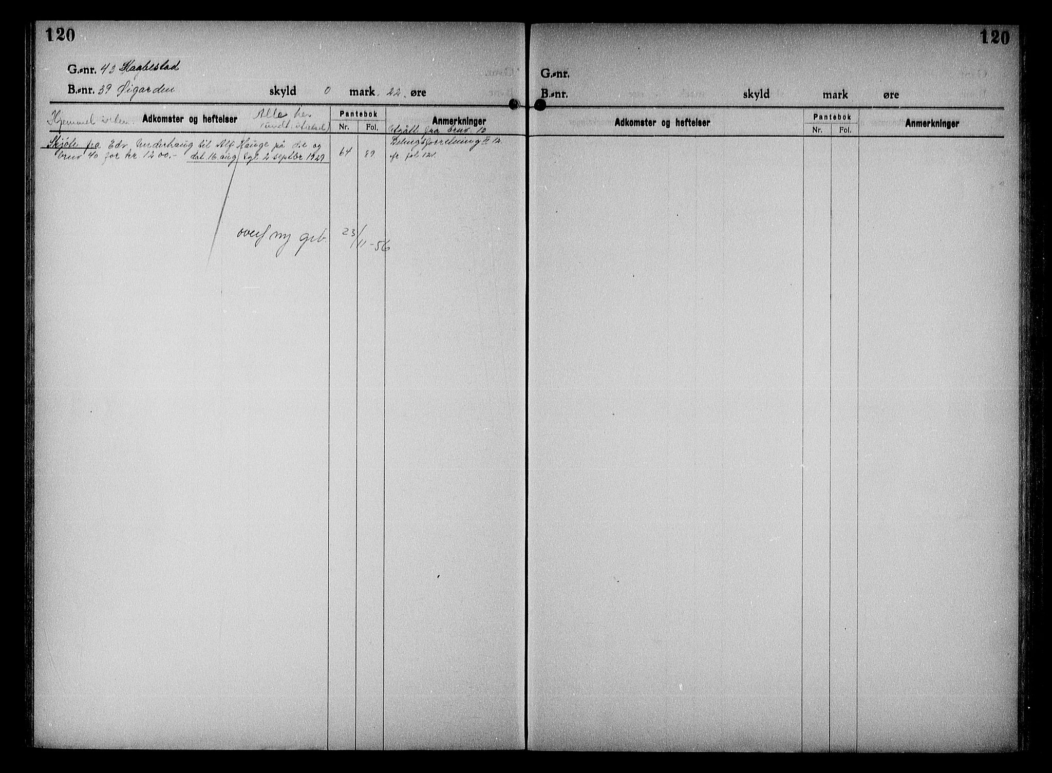 Vestre Nedenes/Sand sorenskriveri, SAK/1221-0010/G/Ga/L0023: Mortgage register no. 16, 1923-1957, p. 120