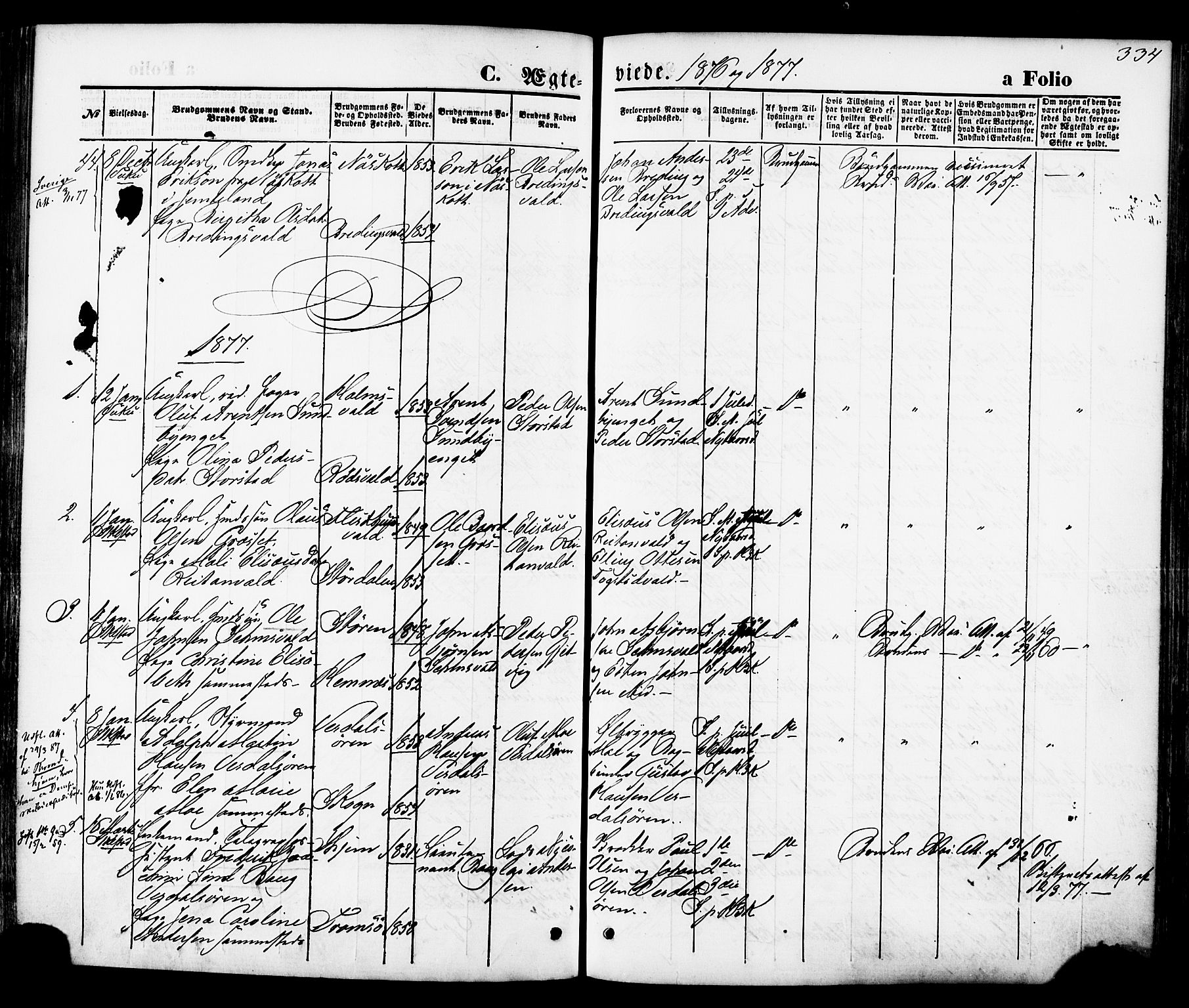 Ministerialprotokoller, klokkerbøker og fødselsregistre - Nord-Trøndelag, SAT/A-1458/723/L0242: Parish register (official) no. 723A11, 1870-1880, p. 334