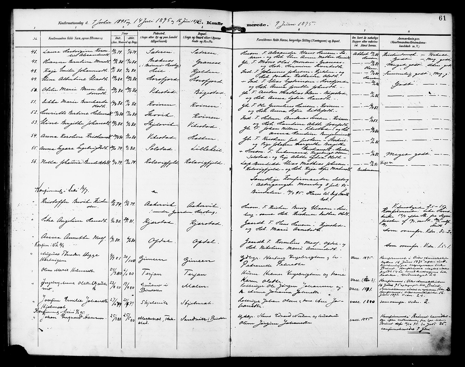 Ministerialprotokoller, klokkerbøker og fødselsregistre - Nordland, AV/SAT-A-1459/810/L0152: Parish register (official) no. 810A11, 1895-1899, p. 61