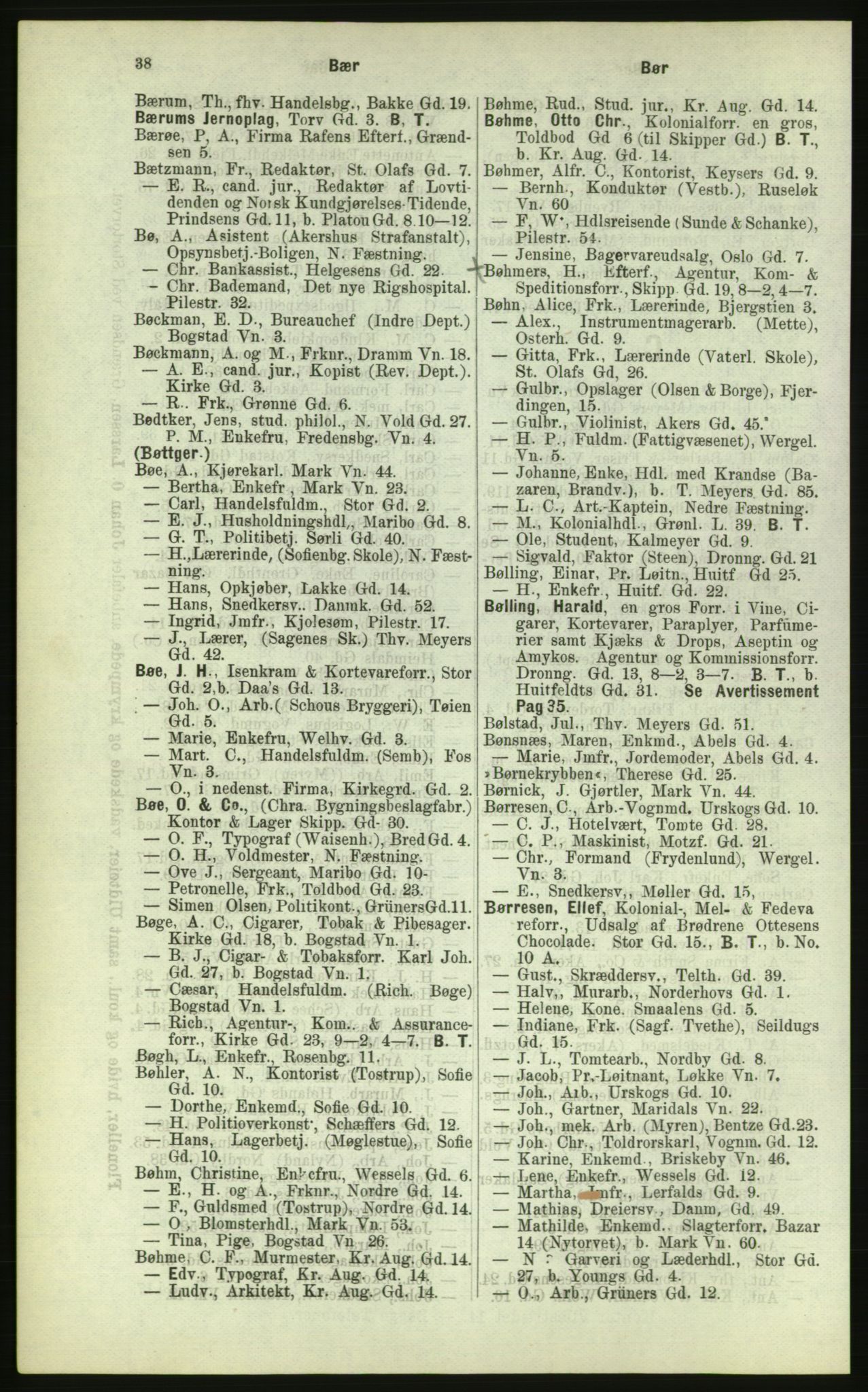 Kristiania/Oslo adressebok, PUBL/-, 1884, p. 38