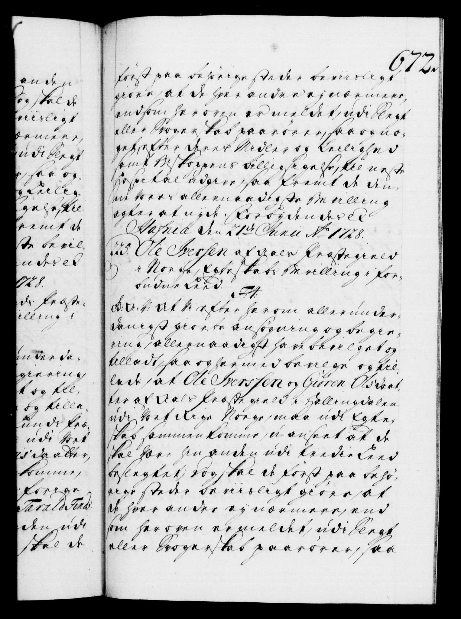 Danske Kanselli 1572-1799, AV/RA-EA-3023/F/Fc/Fca/Fcaa/L0025: Norske registre, 1726-1728, p. 672a