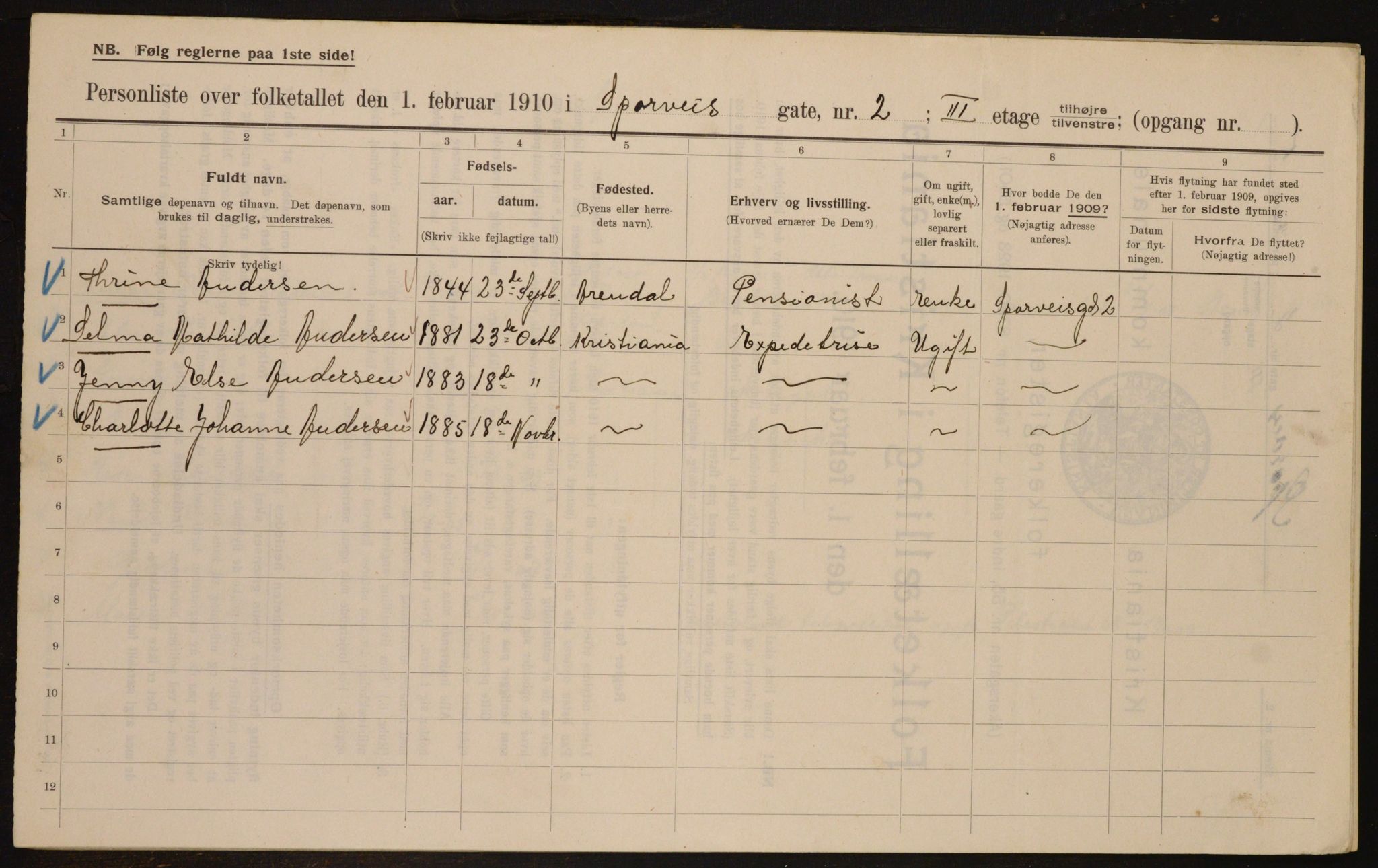 OBA, Municipal Census 1910 for Kristiania, 1910, p. 95522