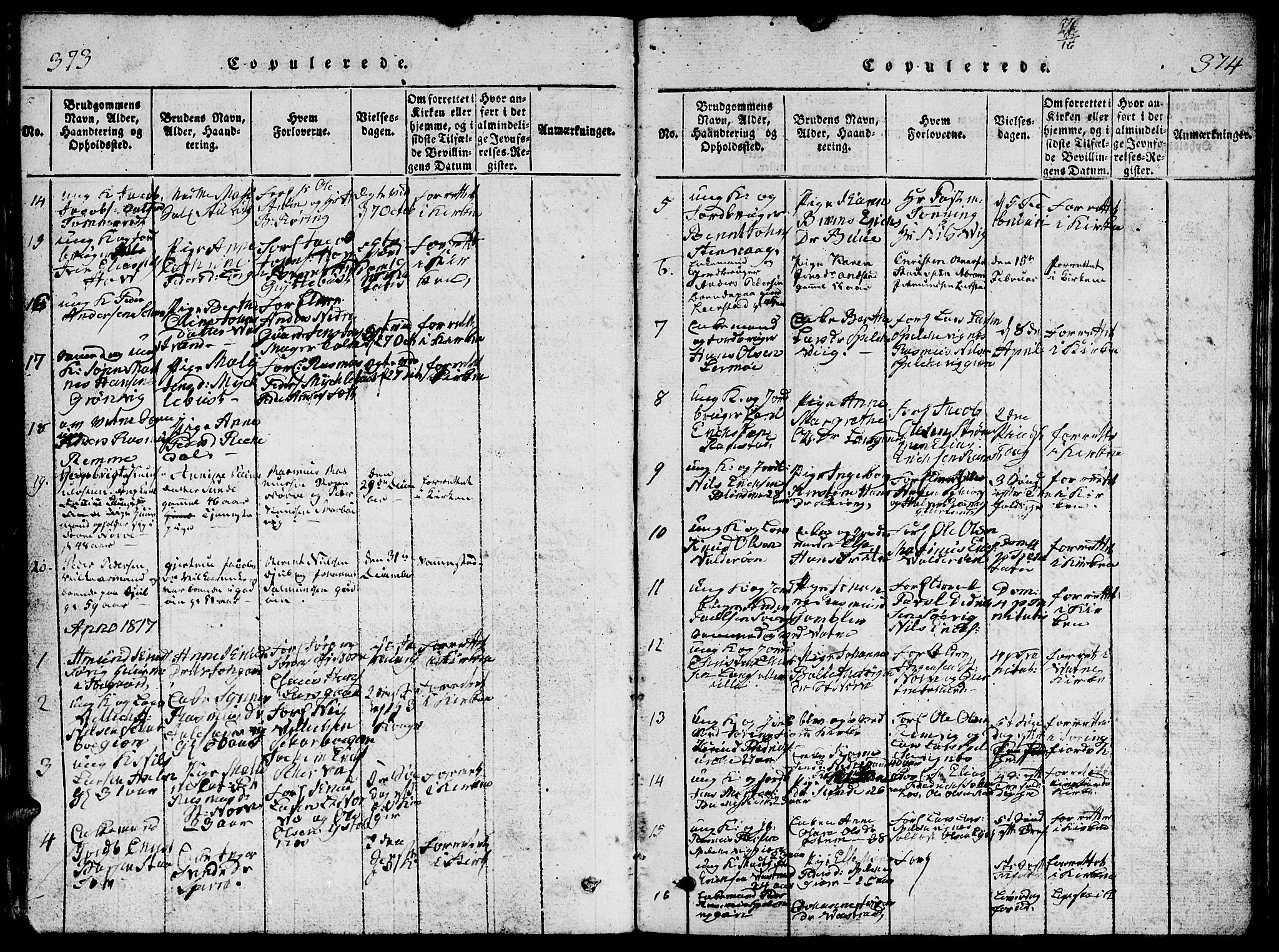 Ministerialprotokoller, klokkerbøker og fødselsregistre - Møre og Romsdal, AV/SAT-A-1454/528/L0423: Parish register (copy) no. 528C04, 1816-1827, p. 373-374