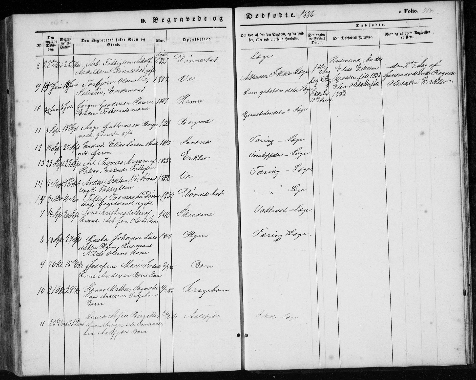 Tveit sokneprestkontor, AV/SAK-1111-0043/F/Fb/L0003: Parish register (copy) no. B 3, 1854-1886, p. 414