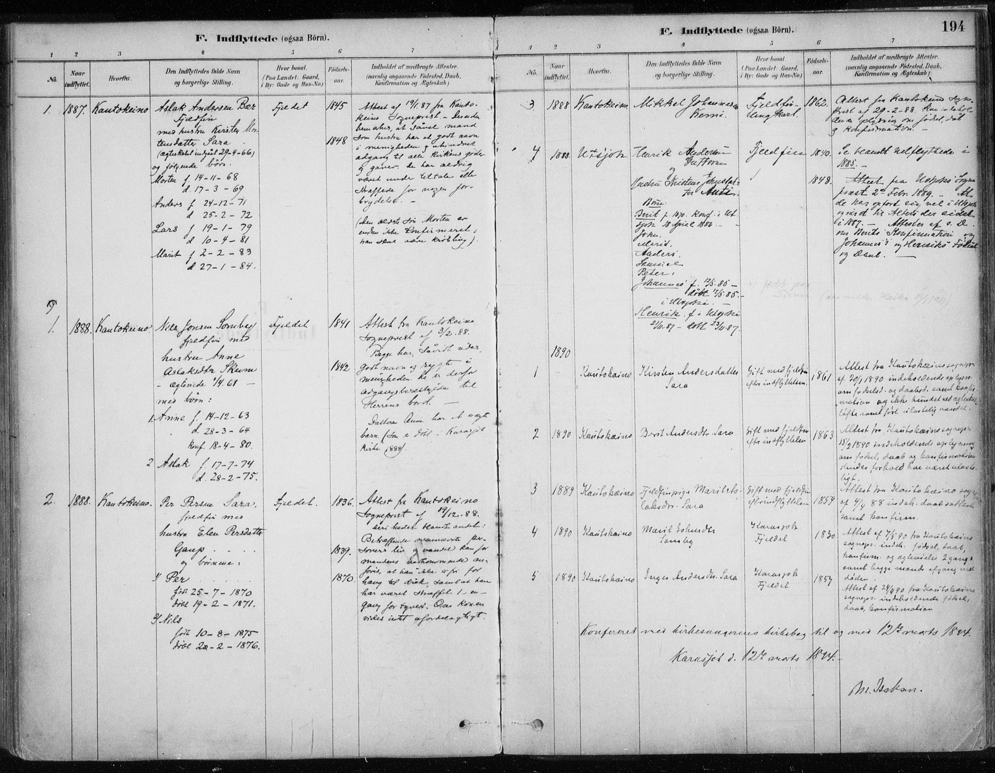 Karasjok sokneprestkontor, SATØ/S-1352/H/Ha/L0002kirke: Parish register (official) no. 2, 1885-1906, p. 194