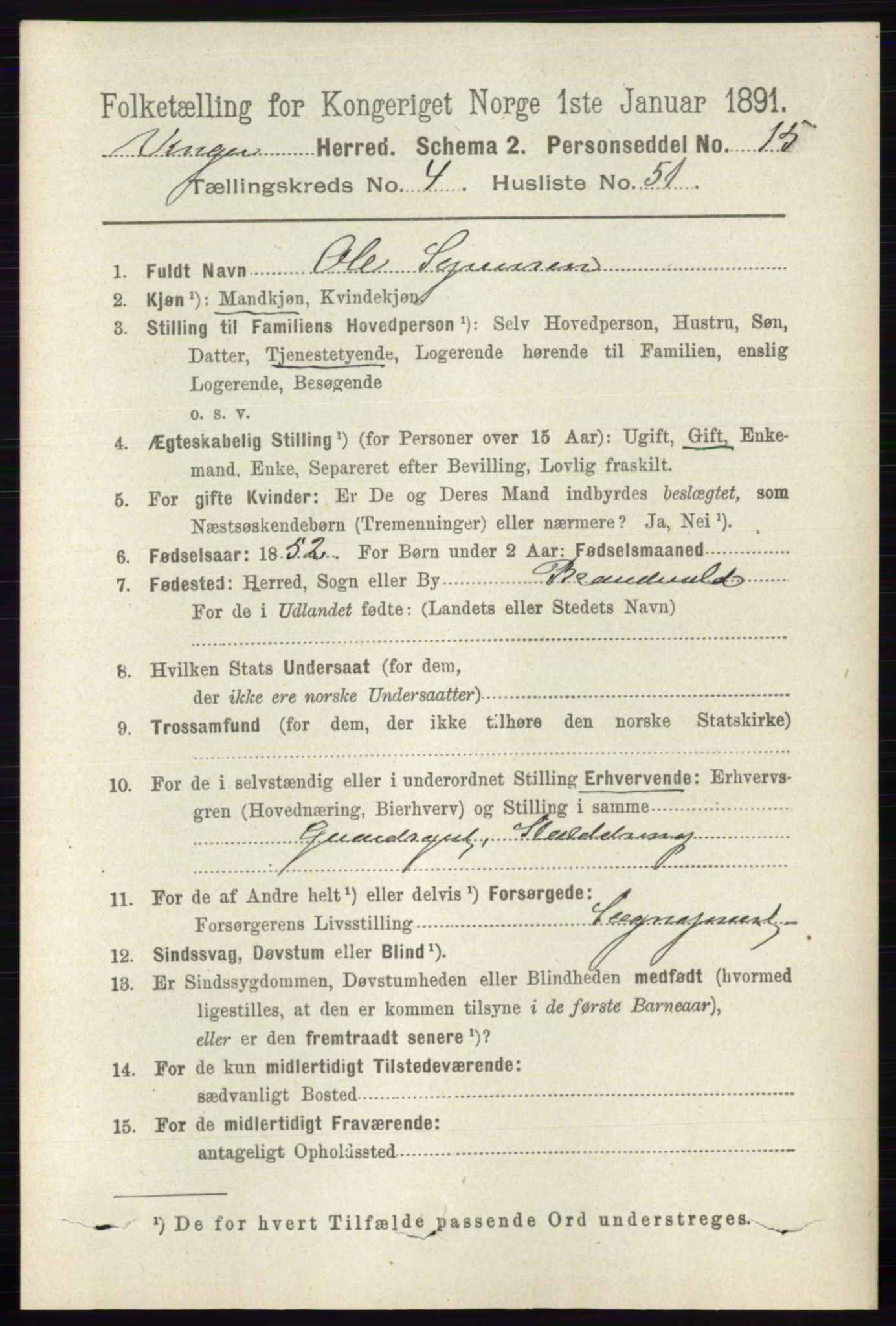 RA, 1891 census for 0421 Vinger, 1891, p. 1935