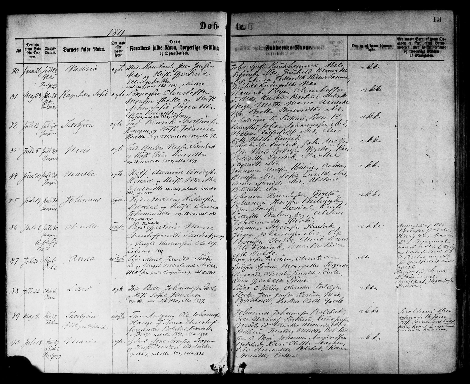 Luster sokneprestembete, AV/SAB-A-81101/H/Haa/Haaa/L0010: Parish register (official) no. A 10, 1871-1886, p. 13