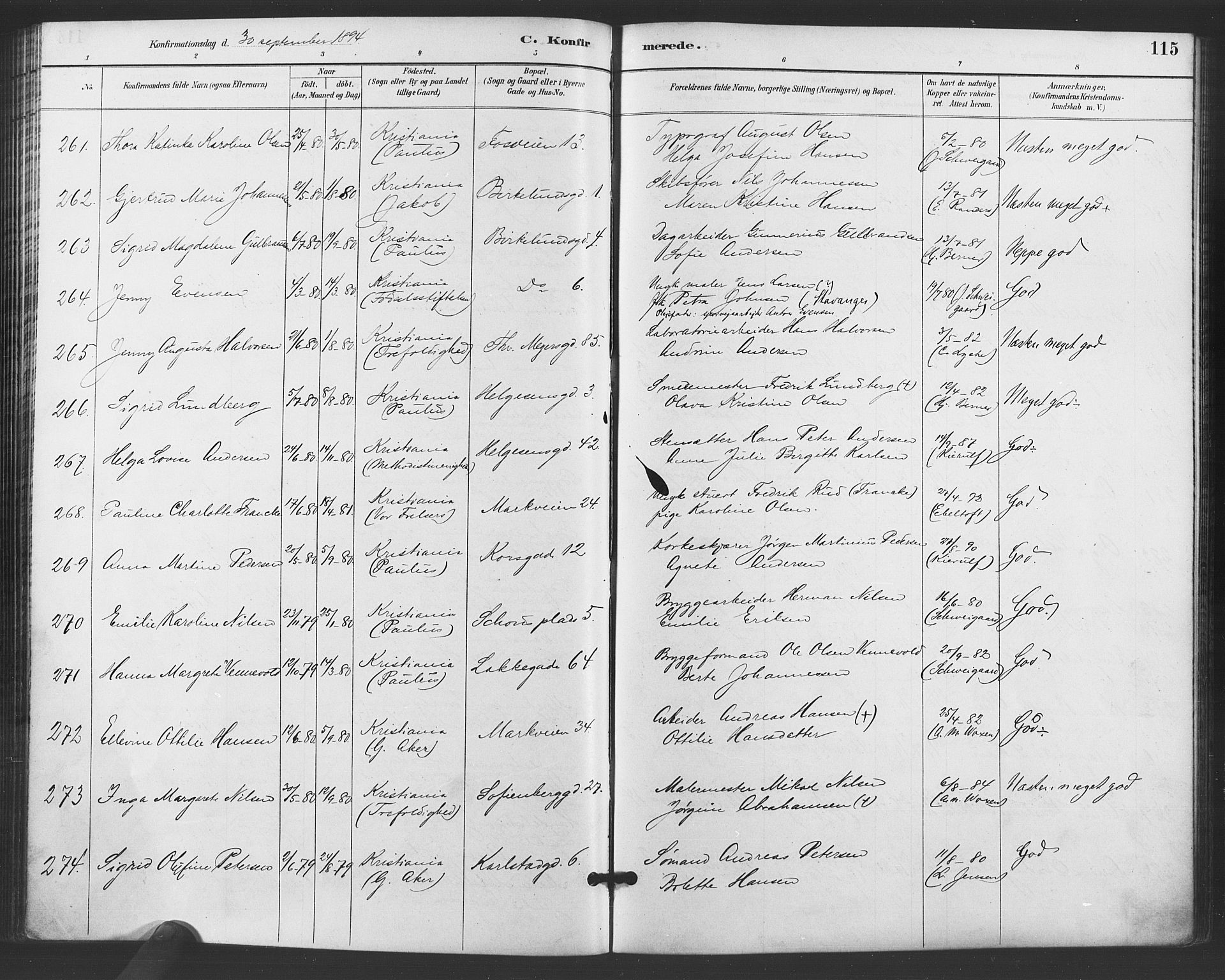 Paulus prestekontor Kirkebøker, AV/SAO-A-10871/F/Fa/L0006: Parish register (official) no. 6, 1889-1896, p. 115