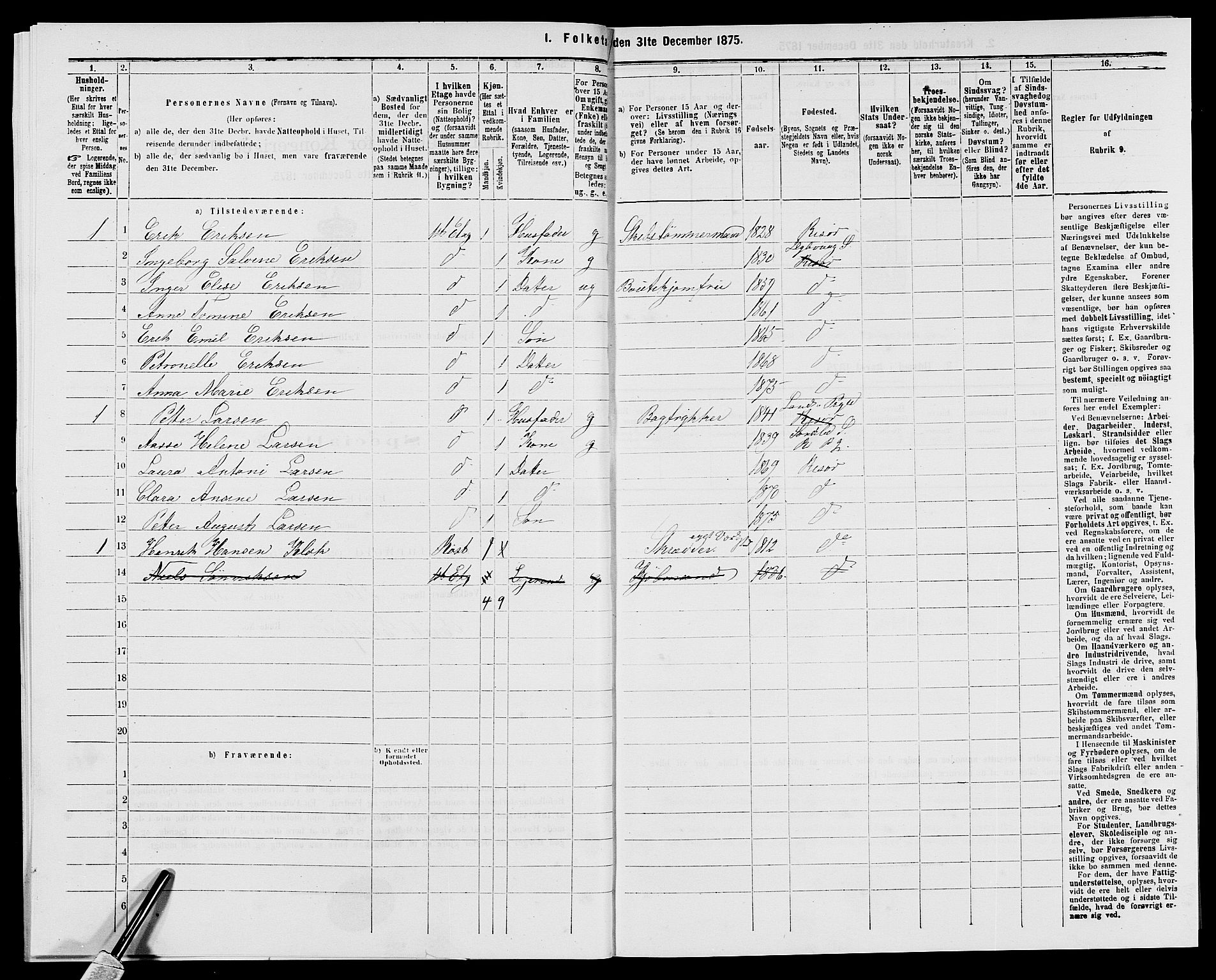 SAK, 1875 census for 0901B Risør/Risør, 1875, p. 326