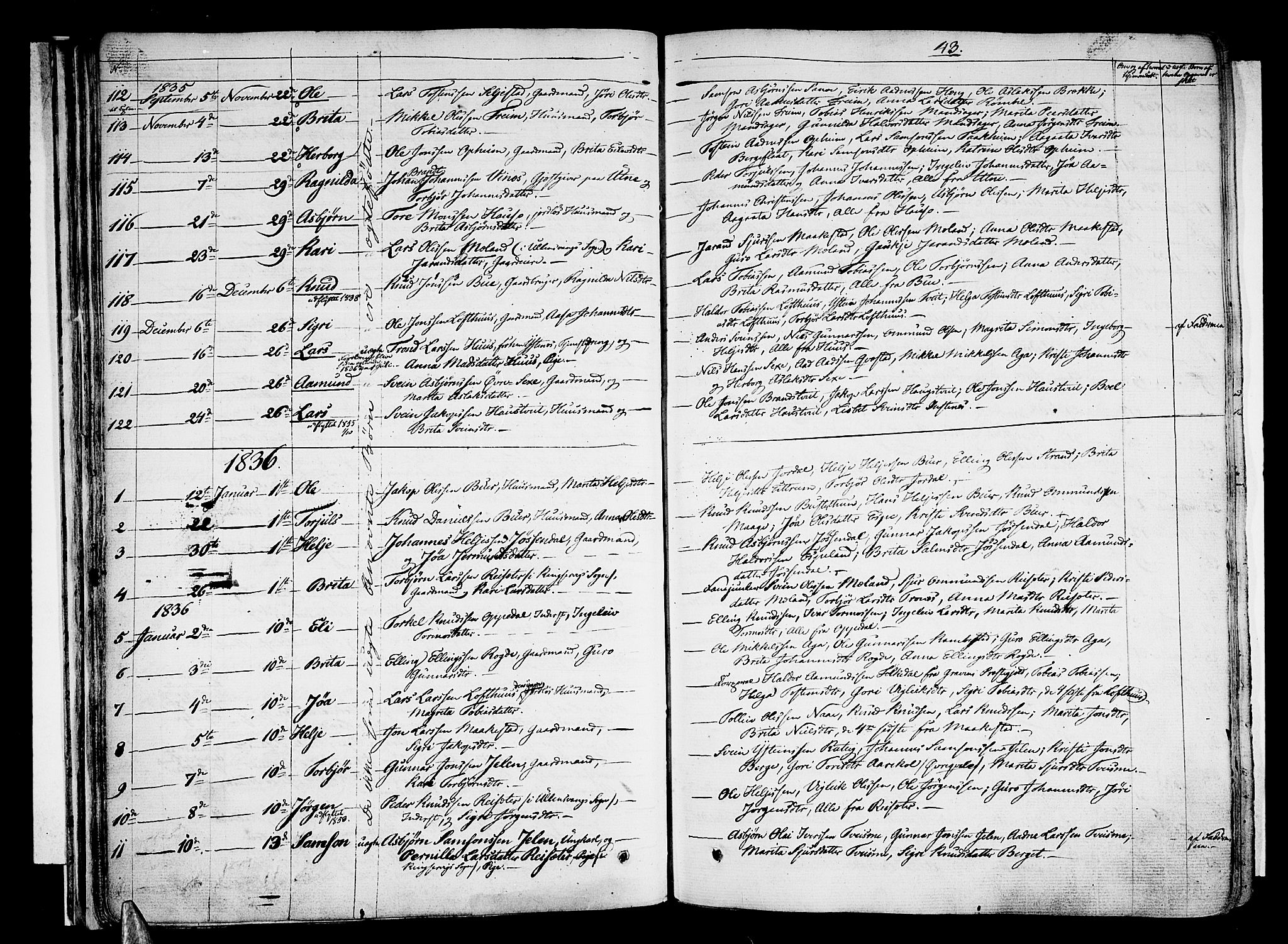 Ullensvang sokneprestembete, SAB/A-78701/H/Haa: Parish register (official) no. A 10, 1825-1853, p. 43