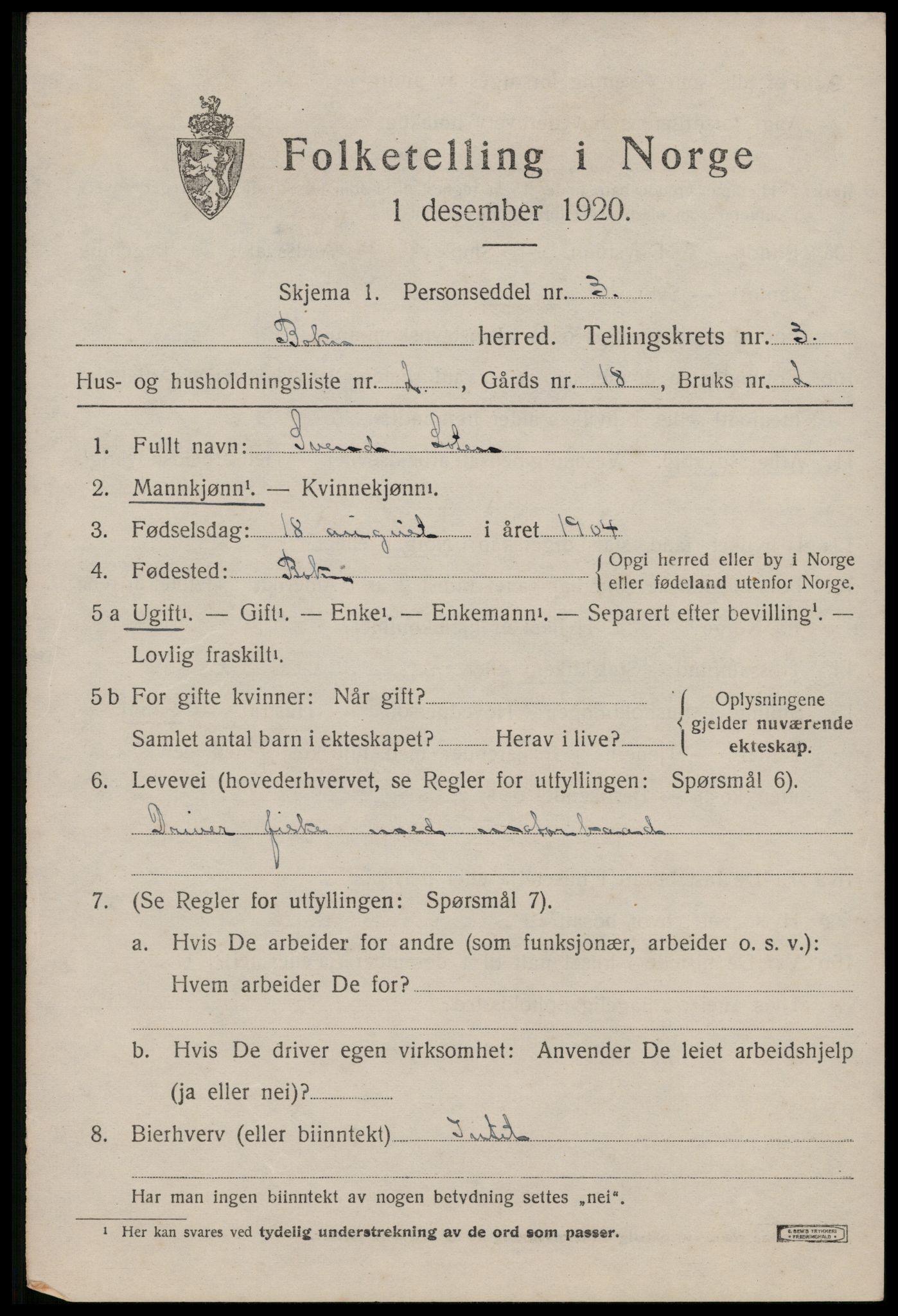 SAST, 1920 census for Bokn, 1920, p. 1334