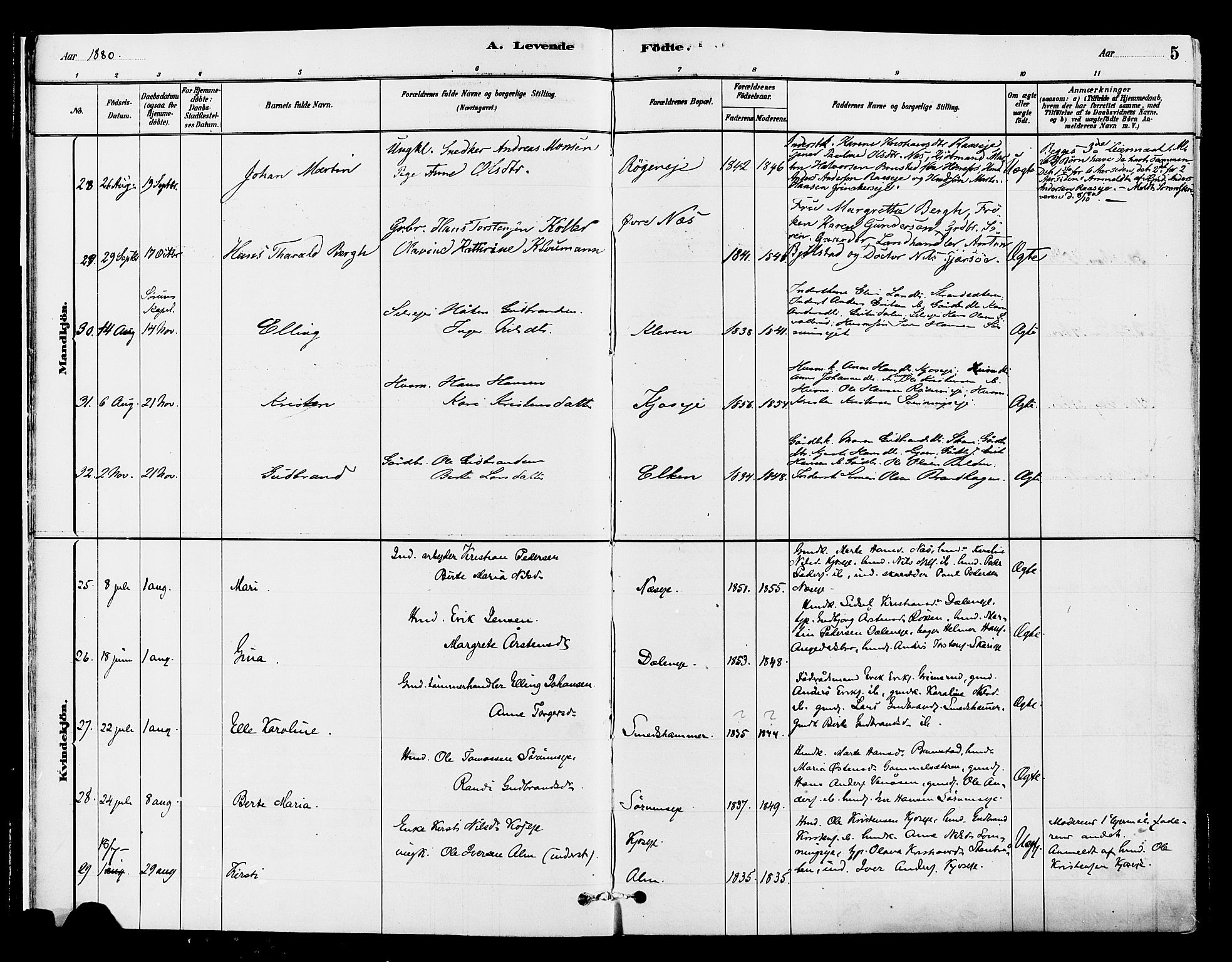 Gran prestekontor, AV/SAH-PREST-112/H/Ha/Haa/L0015: Parish register (official) no. 15, 1880-1888, p. 5