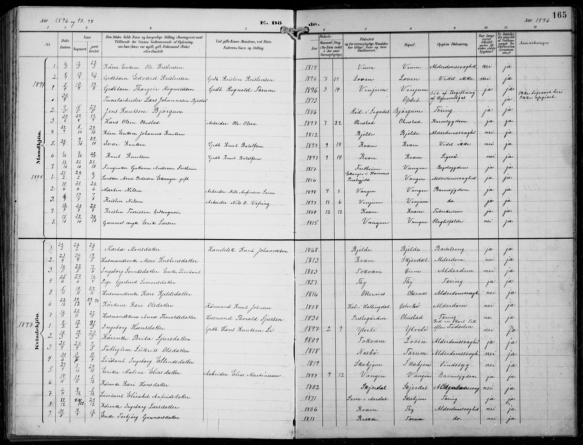 Aurland sokneprestembete, SAB/A-99937/H/Hb/Hba/L0003: Parish register (copy) no. A 3, 1896-1939, p. 165