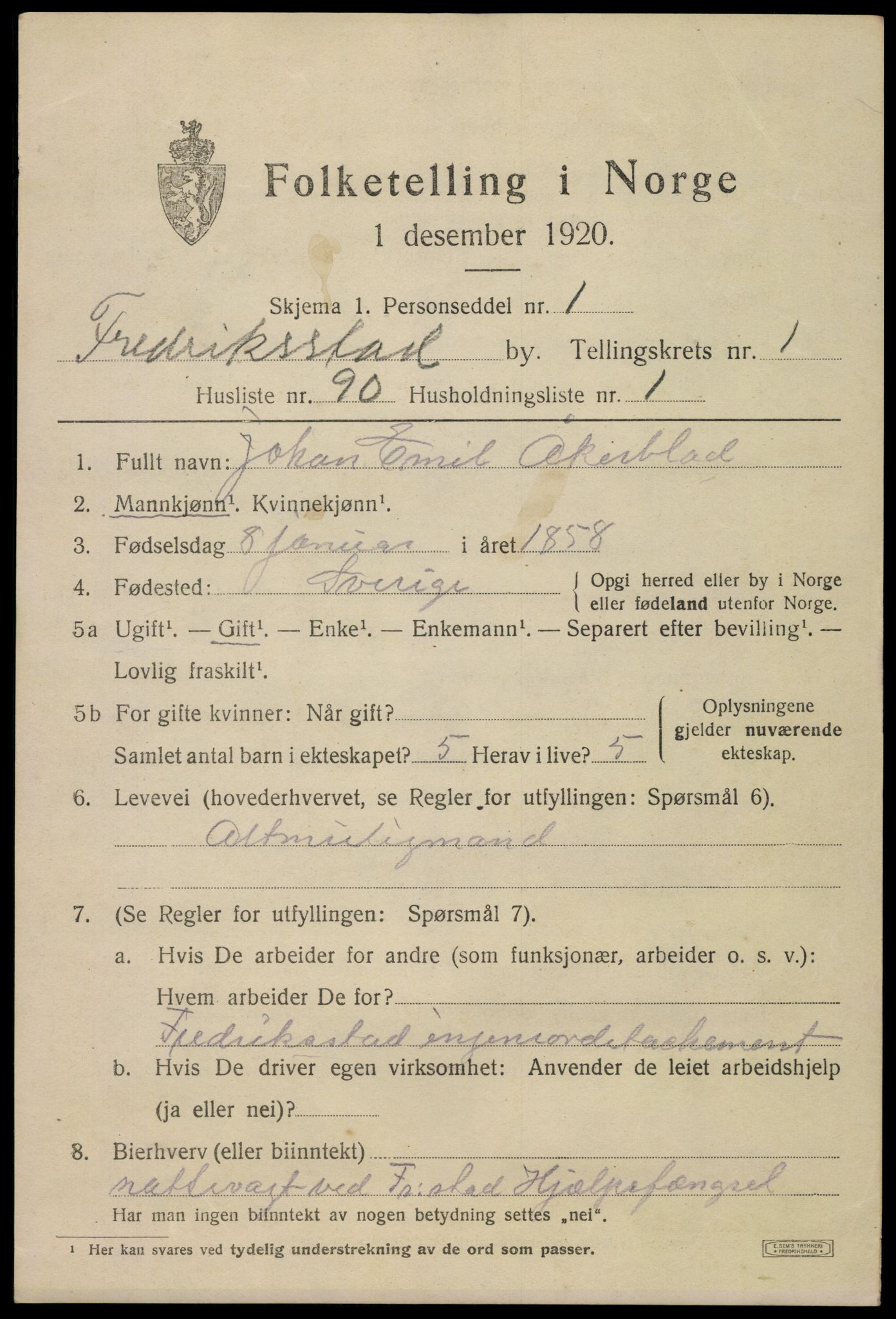 SAO, 1920 census for Fredrikstad, 1920, p. 13541