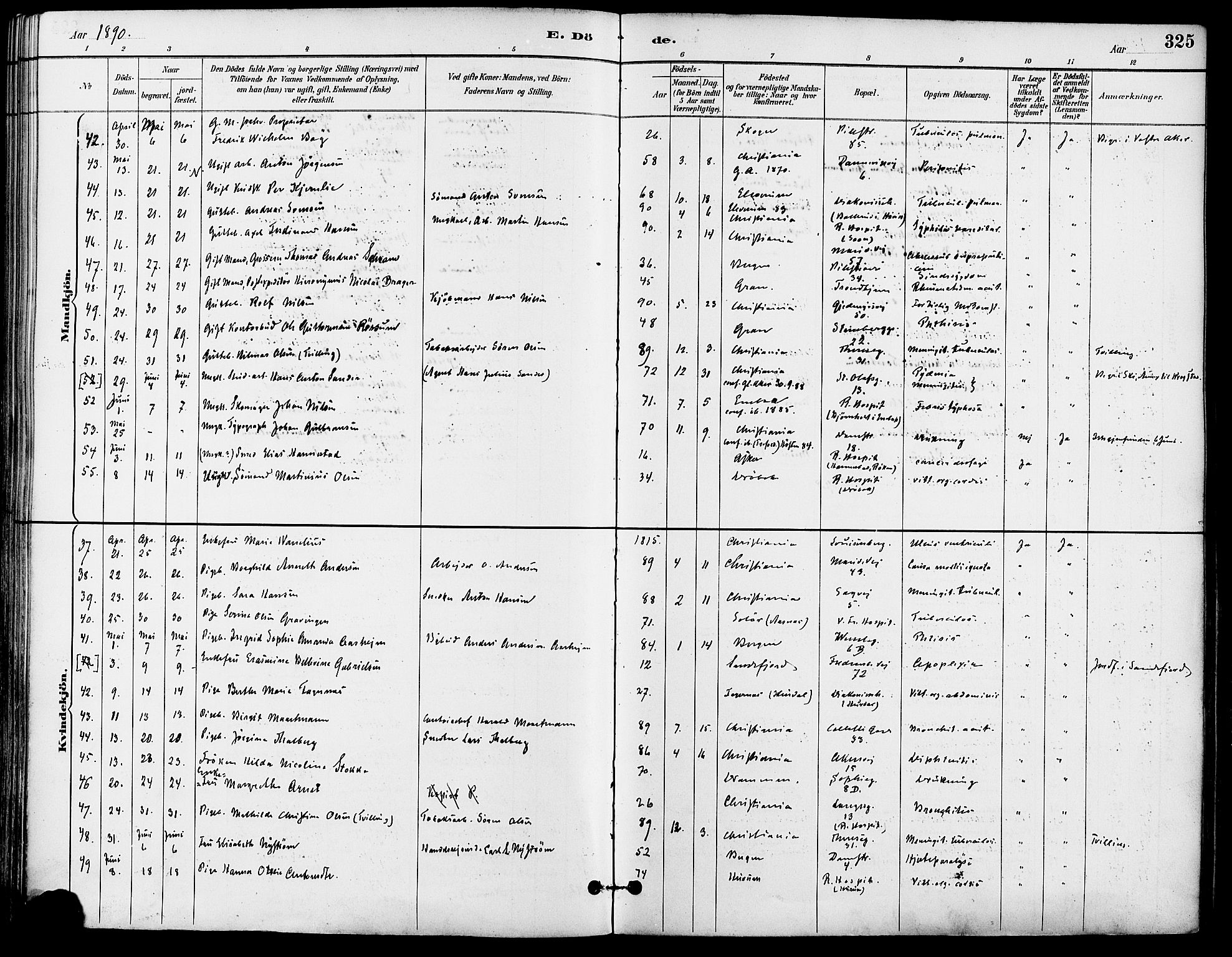 Gamle Aker prestekontor Kirkebøker, AV/SAO-A-10617a/F/L0008: Parish register (official) no. 8, 1887-1896, p. 325