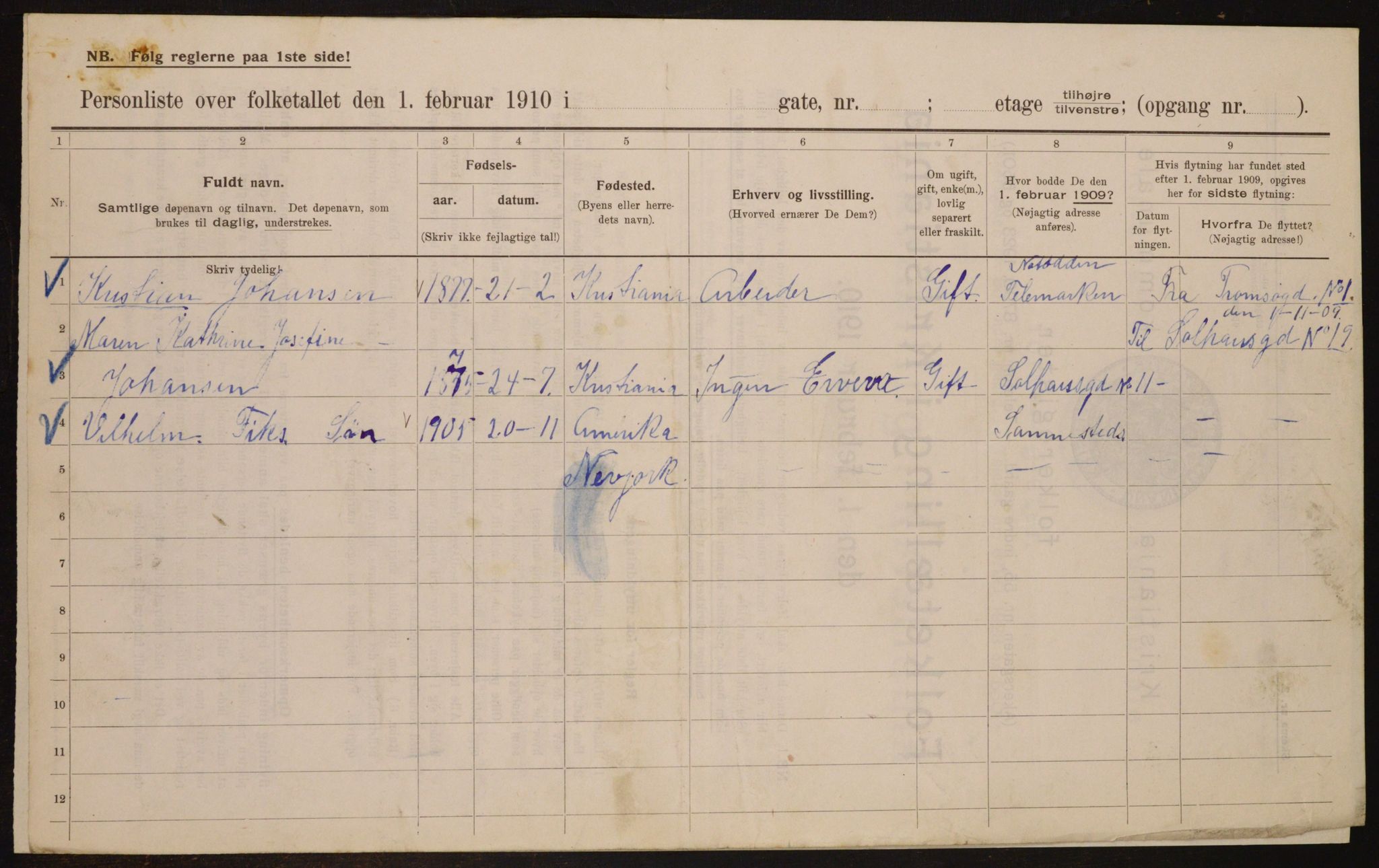 OBA, Municipal Census 1910 for Kristiania, 1910, p. 94827