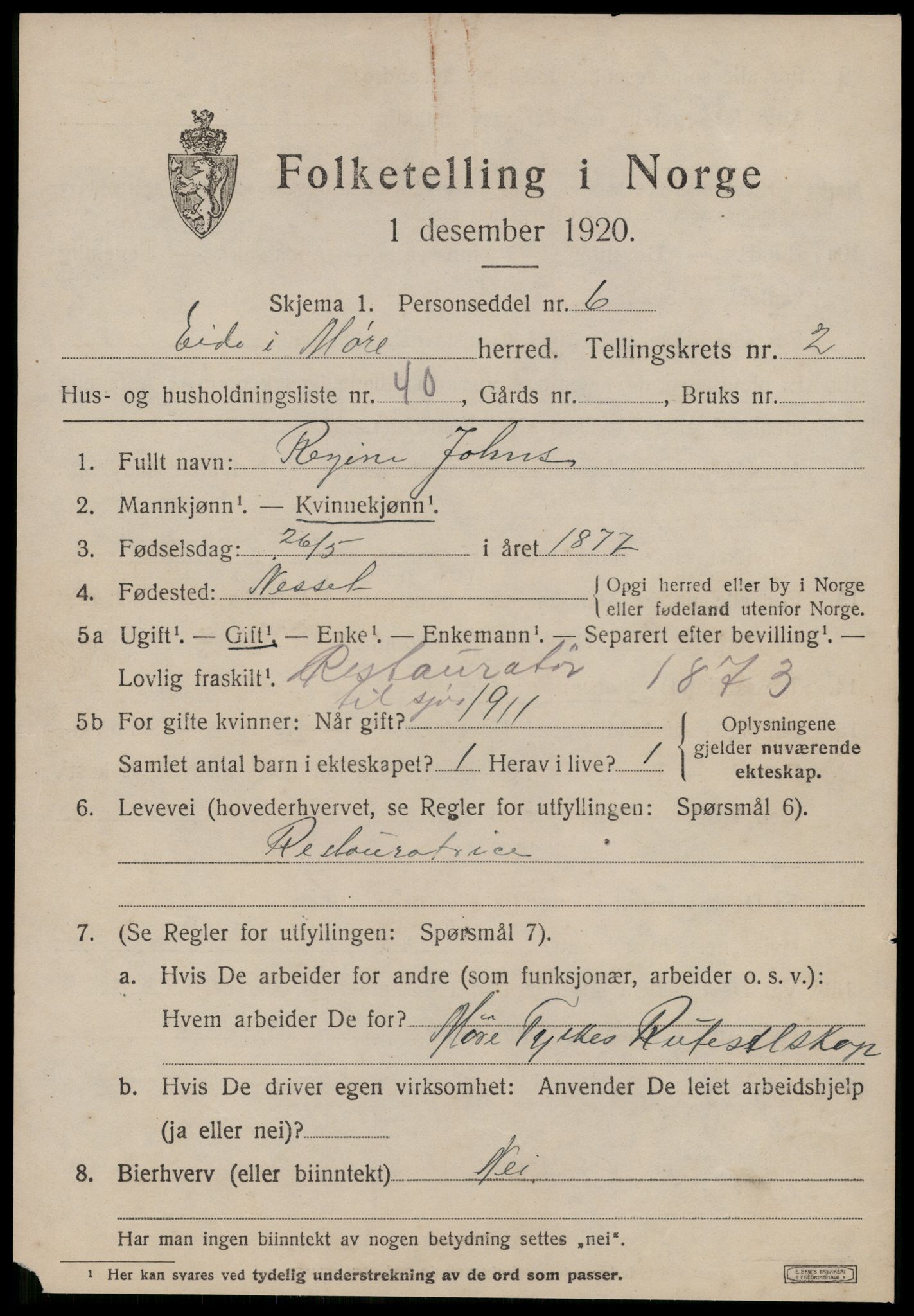 SAT, 1920 census for Eid (MR), 1920, p. 1498