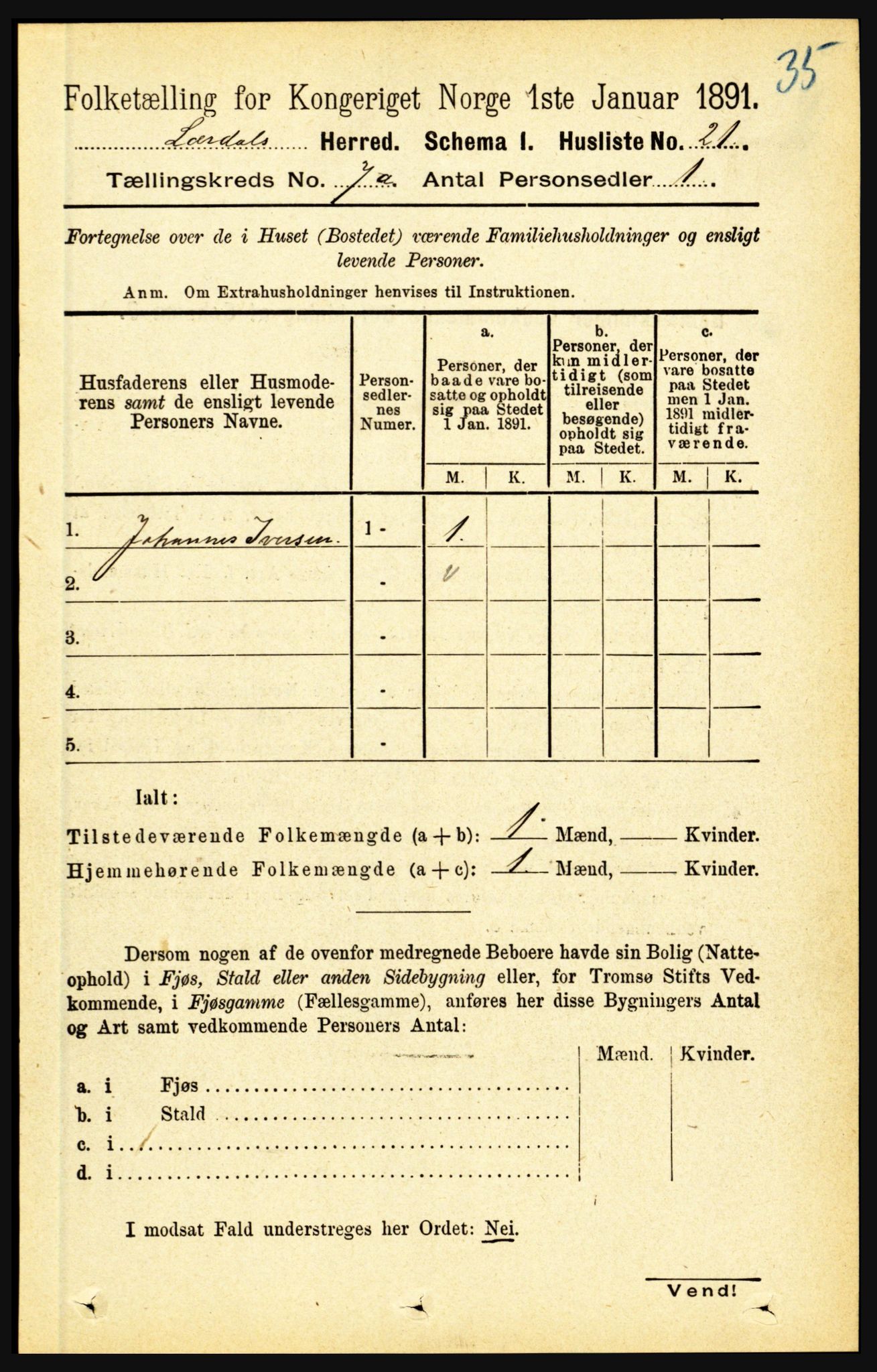 RA, 1891 census for 1422 Lærdal, 1891, p. 769