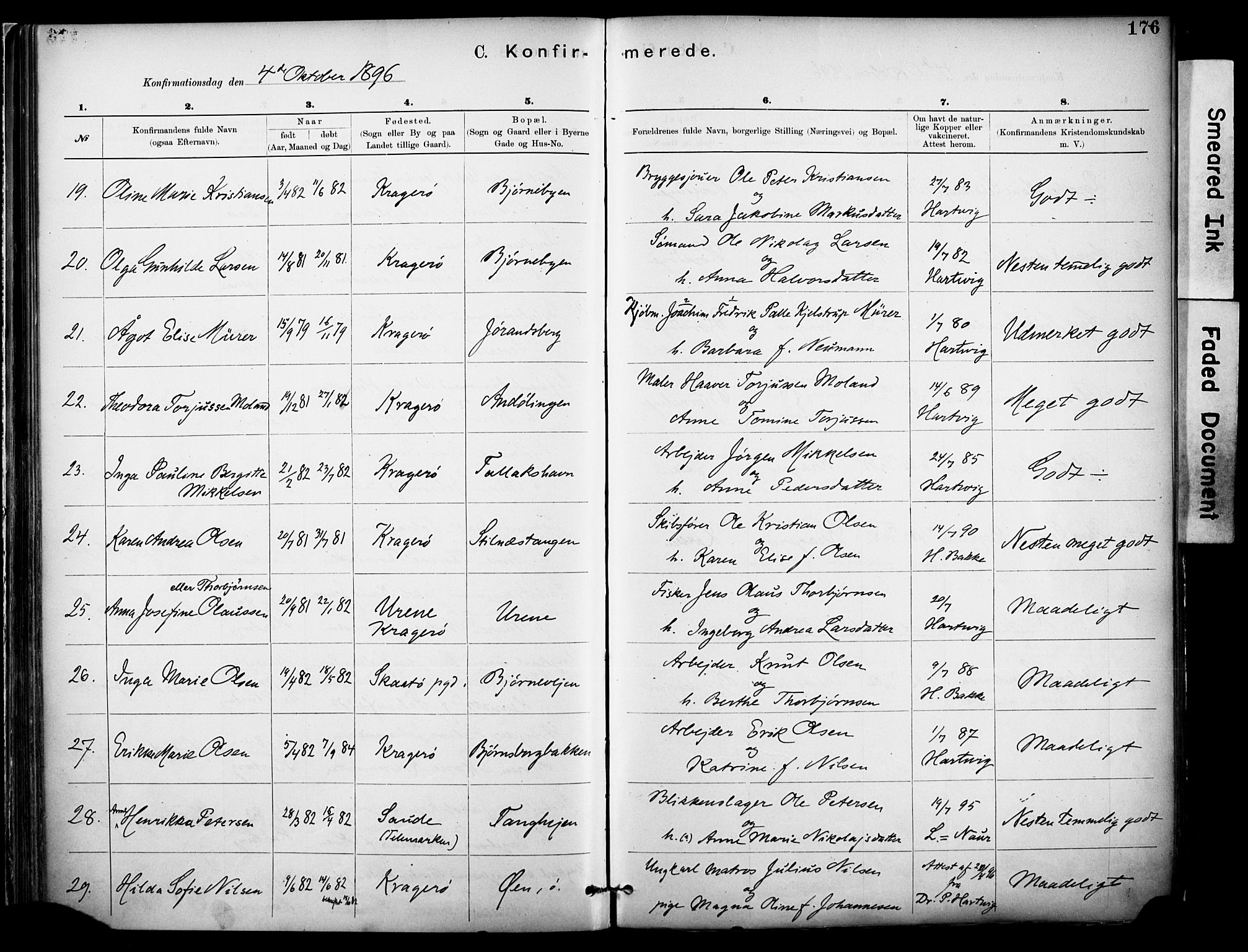 Kragerø kirkebøker, SAKO/A-278/F/Fa/L0012: Parish register (official) no. 12, 1880-1904, p. 176