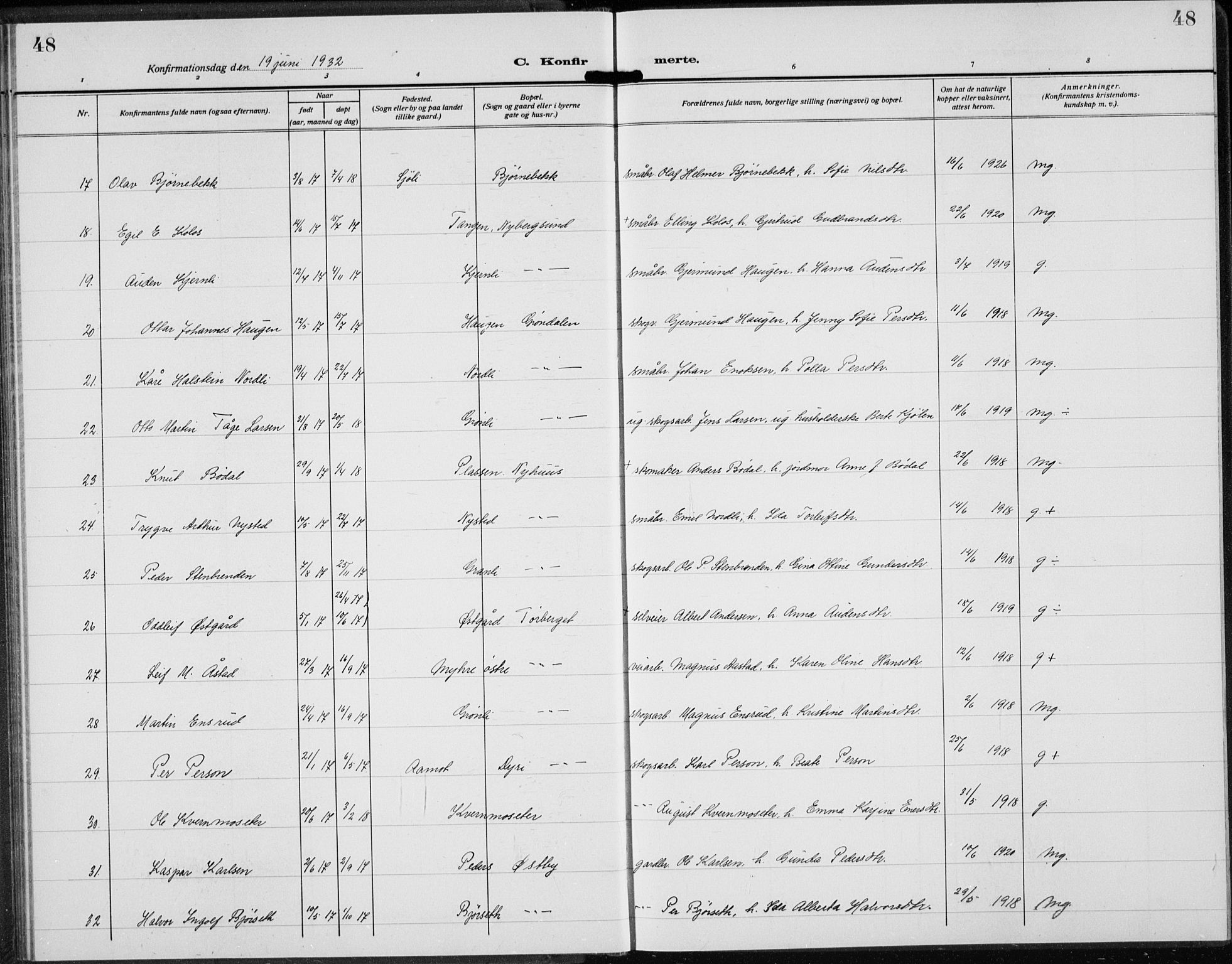 Trysil prestekontor, SAH/PREST-046/H/Ha/Hab/L0010: Parish register (copy) no. 10, 1917-1937, p. 48