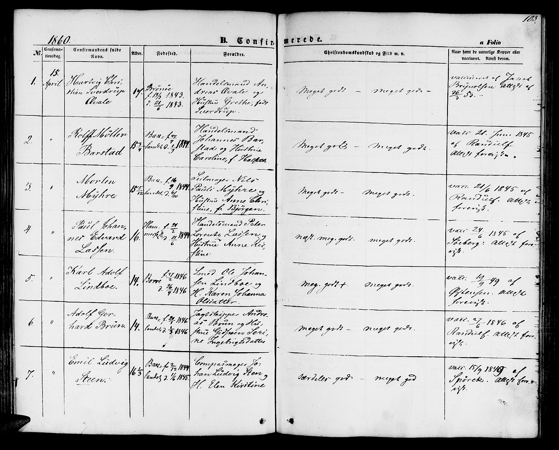 Ministerialprotokoller, klokkerbøker og fødselsregistre - Sør-Trøndelag, SAT/A-1456/604/L0184: Parish register (official) no. 604A05, 1851-1860, p. 103