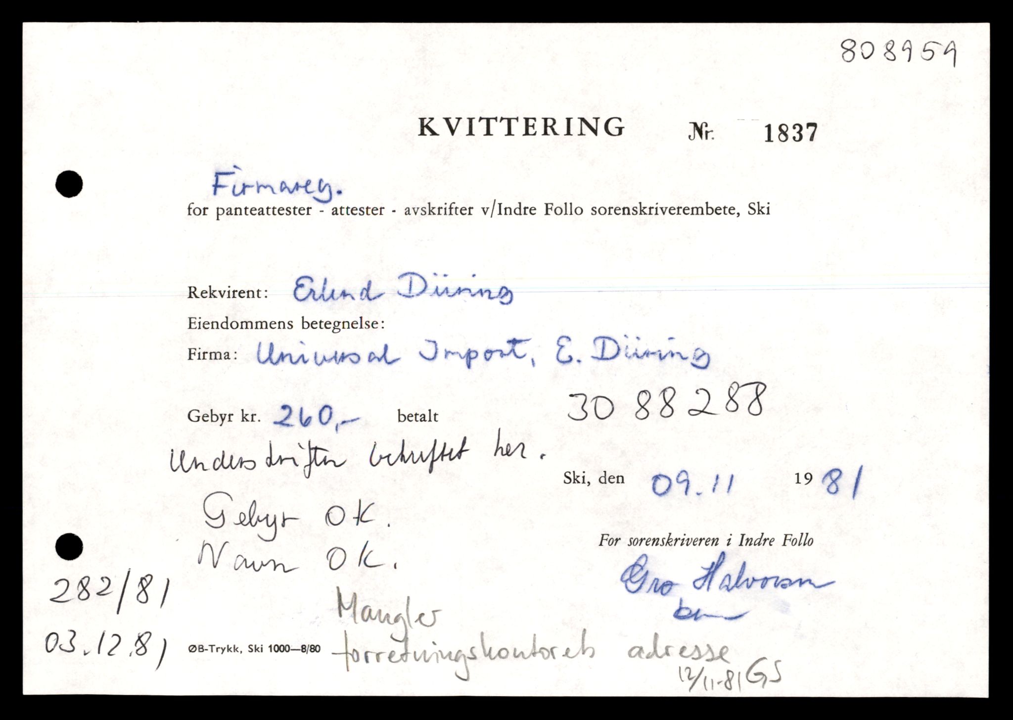 Indre Follo tingrett, AV/SAT-A-10086/K/Kb/Kbb/L0014: Enkeltmannsforetak og ANS, U - Å, 1944-1990, p. 3