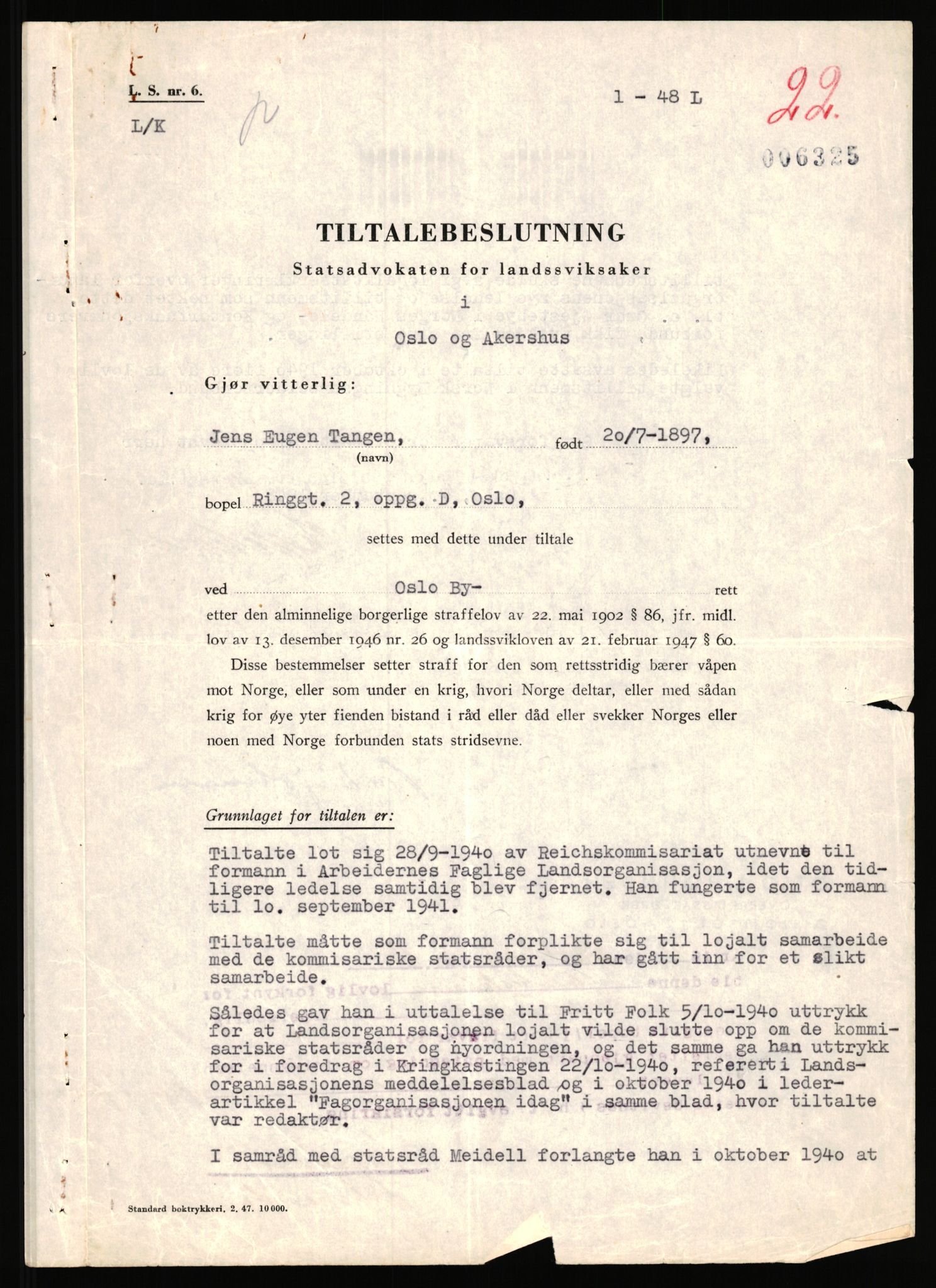 Landssvikarkivet, Oslo politikammer, AV/RA-S-3138-01/D/Da/L1026/0002: Dommer, dnr. 4168 - 4170 / Dnr. 4169, 1945-1948, p. 308