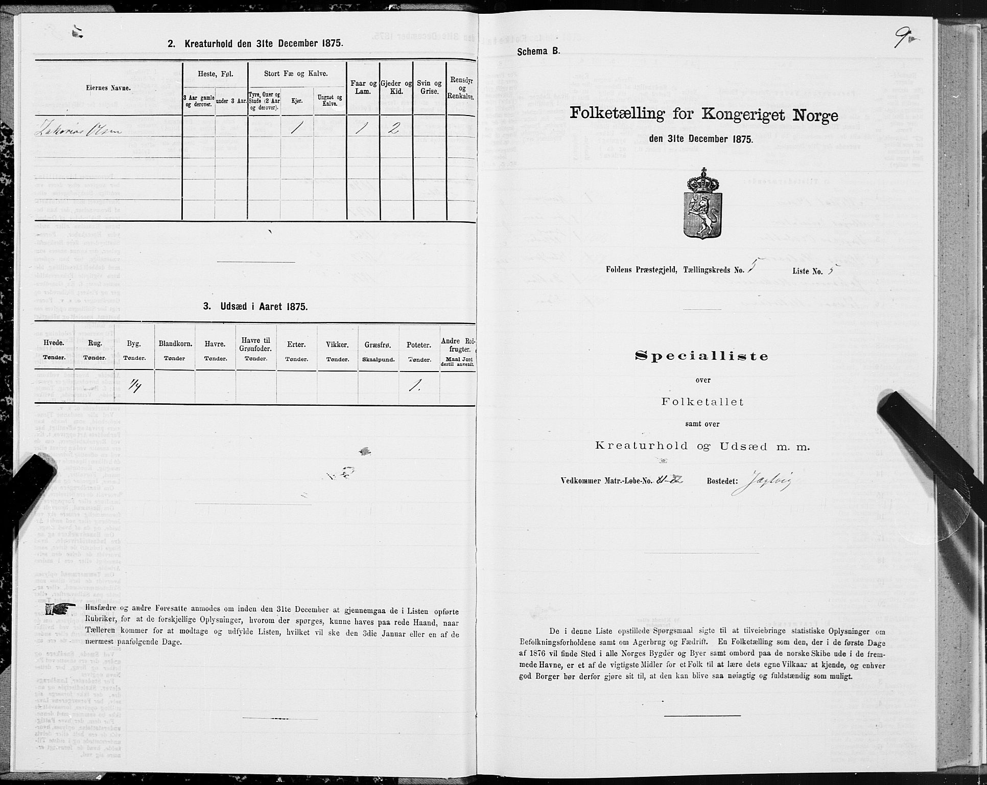 SAT, 1875 census for 1845P Folda, 1875, p. 2009