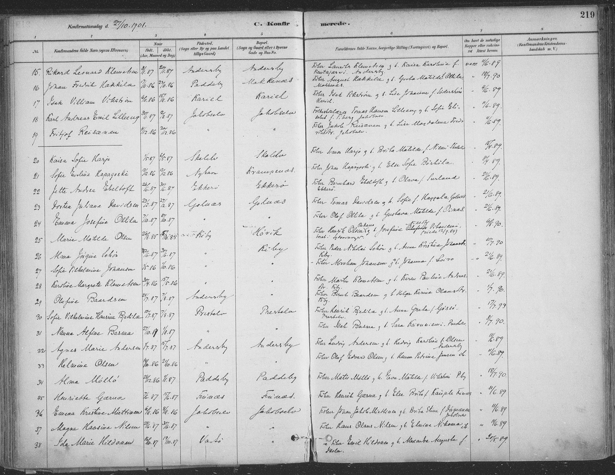 Vadsø sokneprestkontor, SATØ/S-1325/H/Ha/L0009kirke: Parish register (official) no. 9, 1881-1917, p. 219