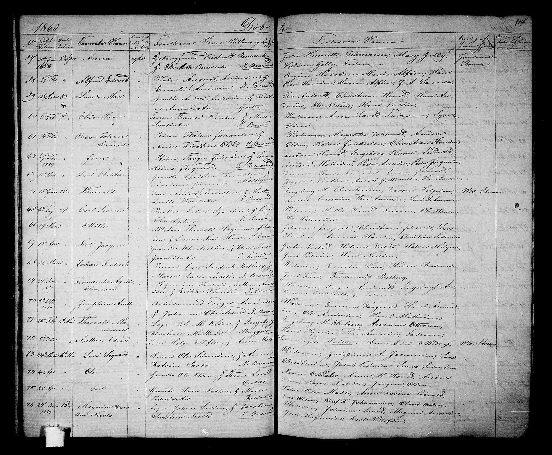 Borre kirkebøker, AV/SAKO-A-338/G/Ga/L0002: Parish register (copy) no. I 2, 1852-1871, p. 114