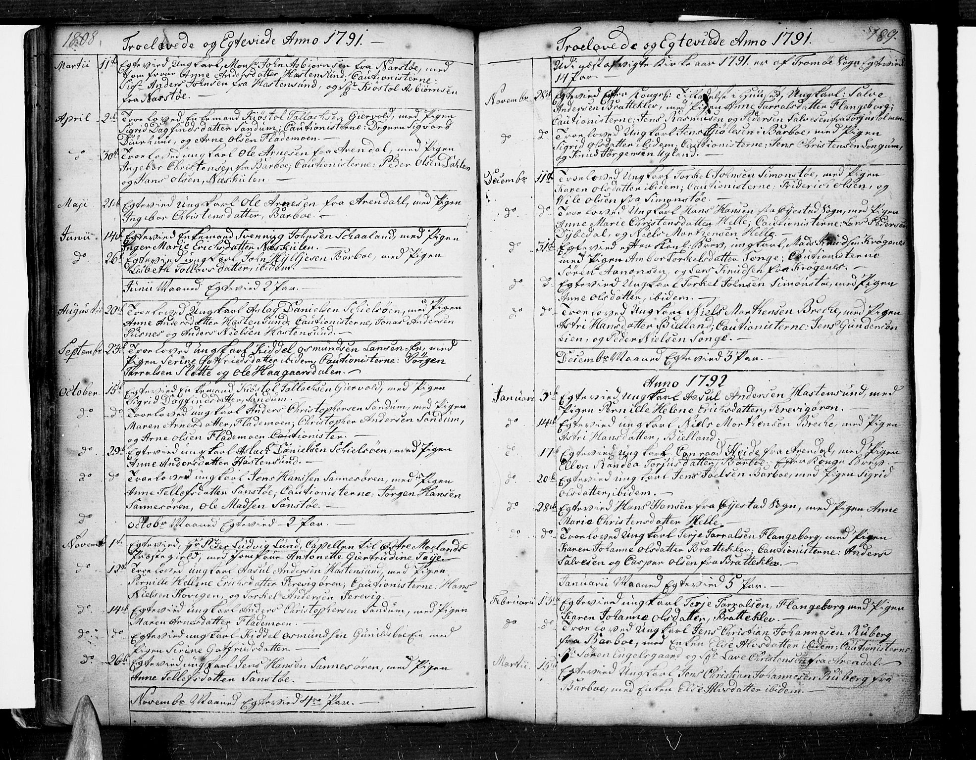 Tromøy sokneprestkontor, AV/SAK-1111-0041/F/Fa/L0002: Parish register (official) no. A 2, 1773-1808, p. 188-189