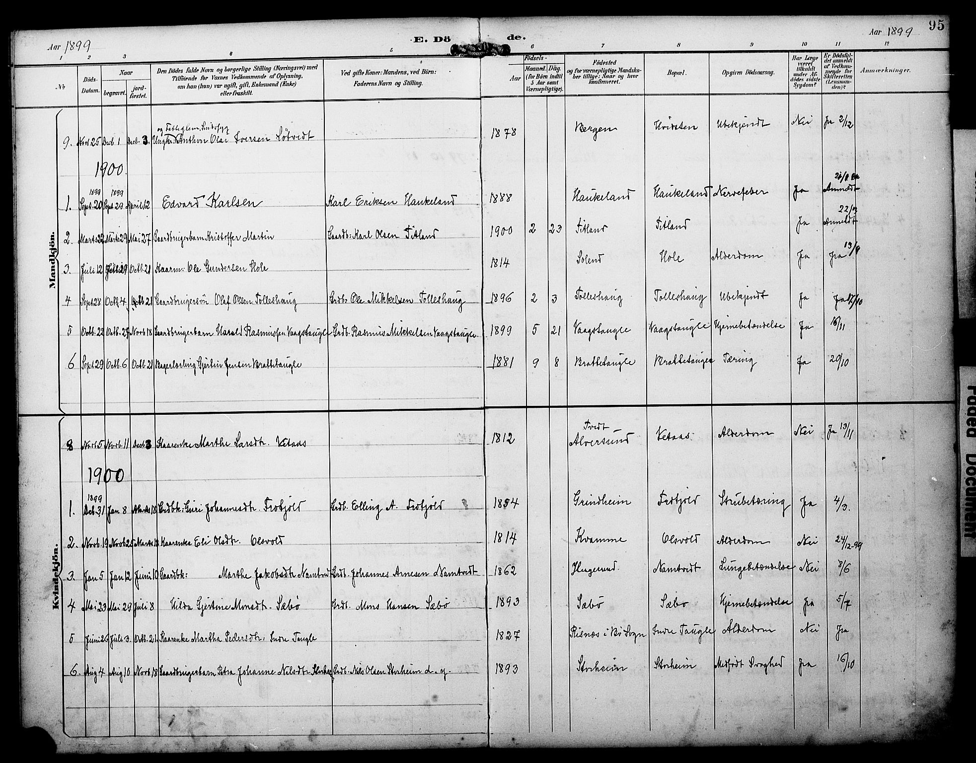 Manger sokneprestembete, AV/SAB-A-76801/H/Haa: Parish register (official) no. D 2, 1894-1908, p. 95