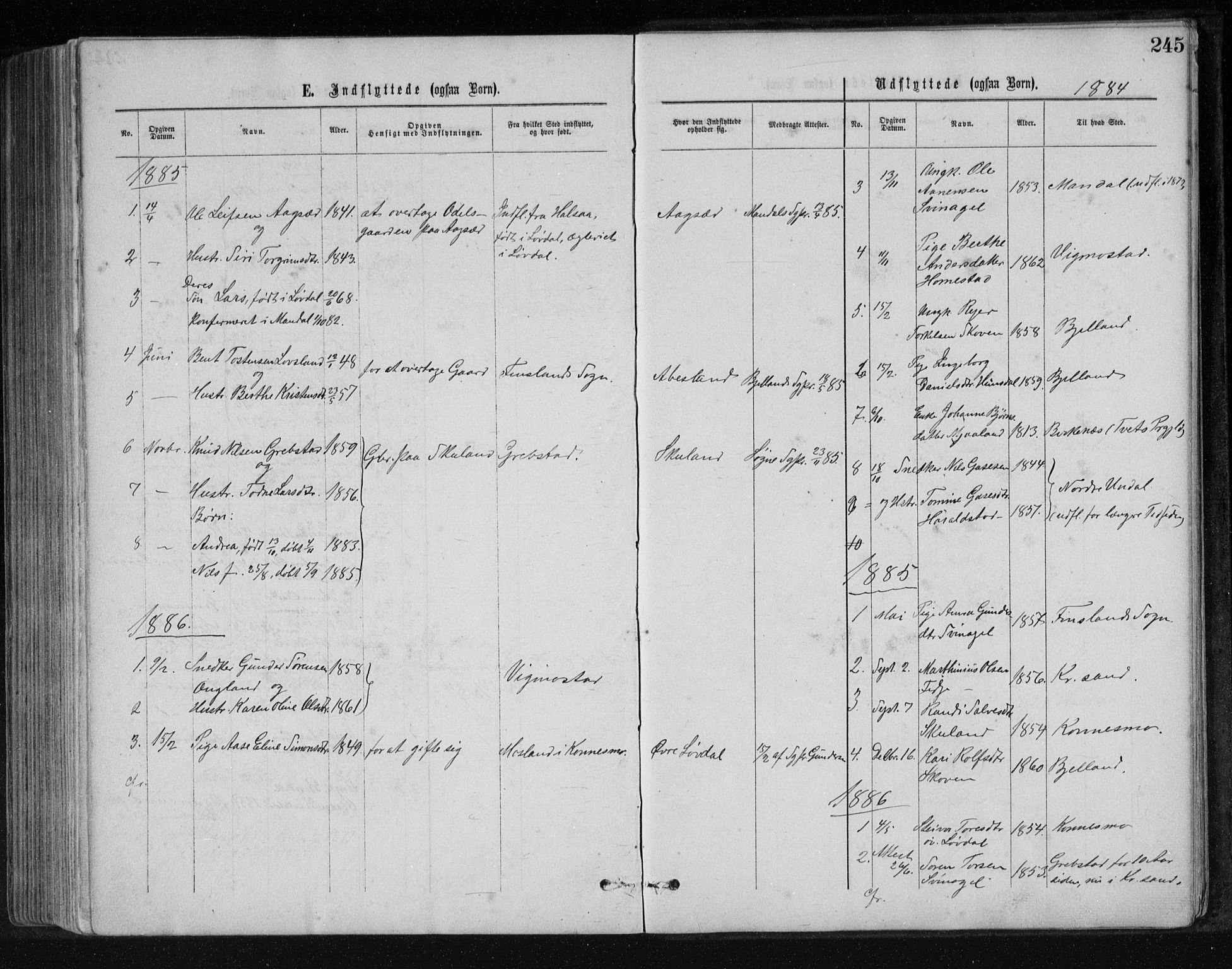 Holum sokneprestkontor, SAK/1111-0022/F/Fb/Fbb/L0003: Parish register (copy) no. B 3, 1875-1898, p. 245