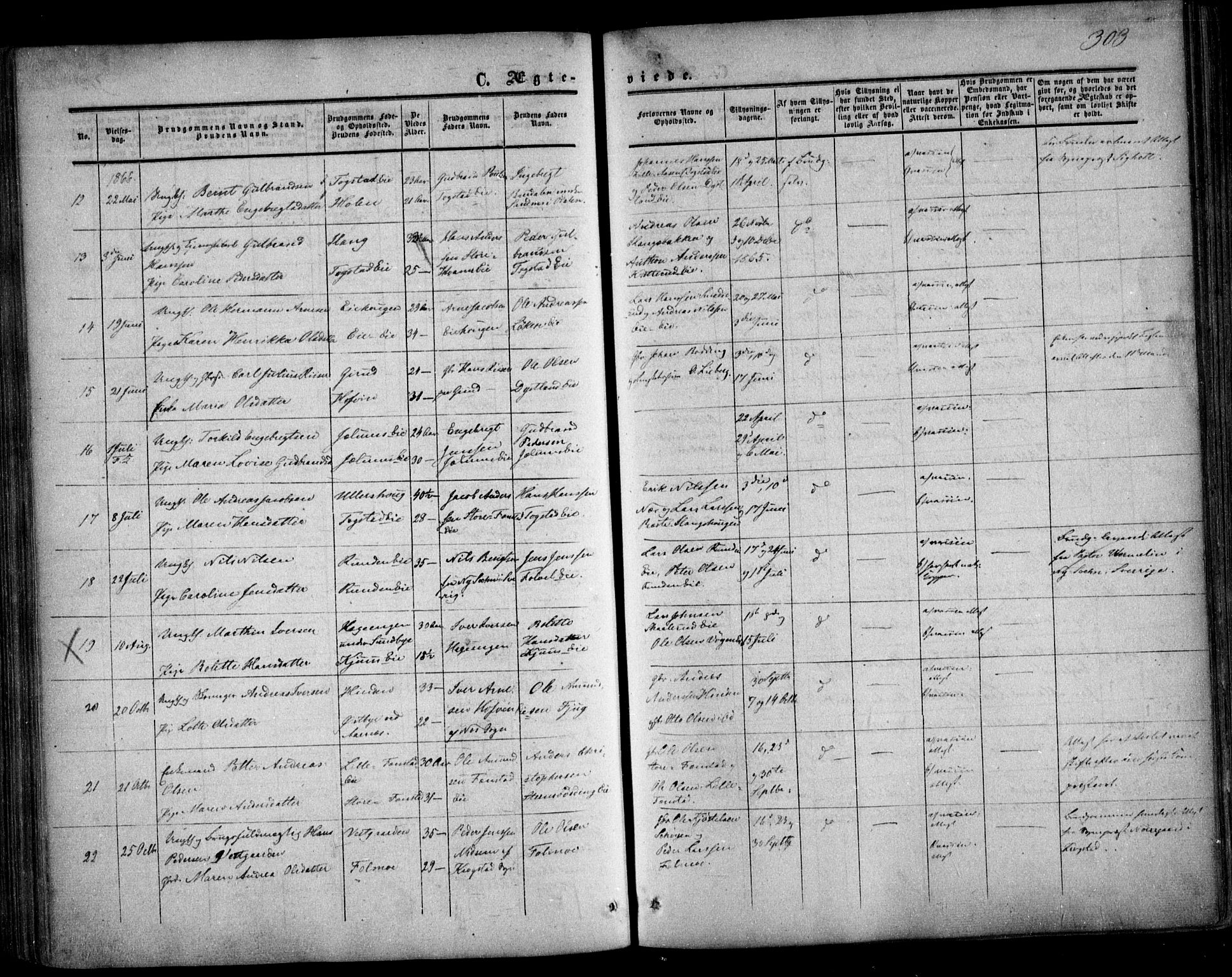 Nes prestekontor Kirkebøker, AV/SAO-A-10410/F/Fa/L0008: Parish register (official) no. I 8, 1859-1874, p. 303