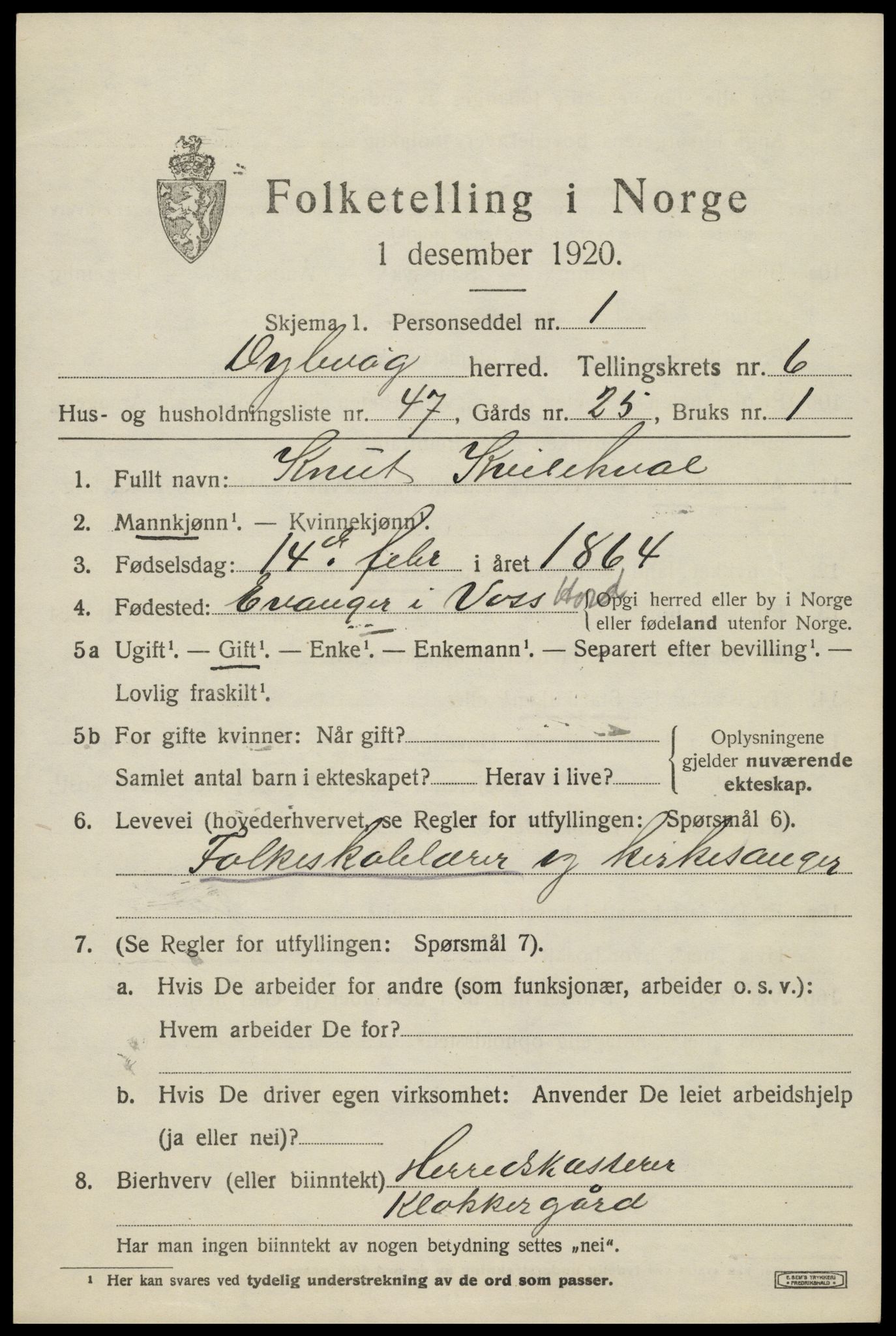 SAK, 1920 census for Dypvåg, 1920, p. 5405