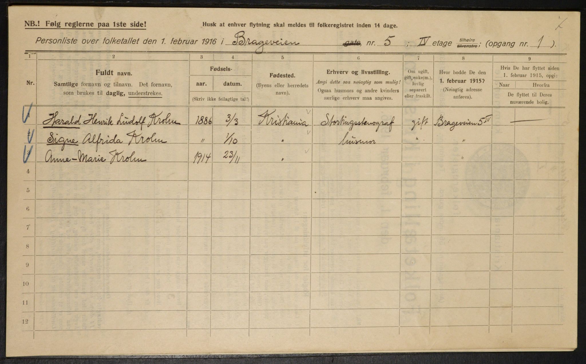 OBA, Municipal Census 1916 for Kristiania, 1916, p. 8173