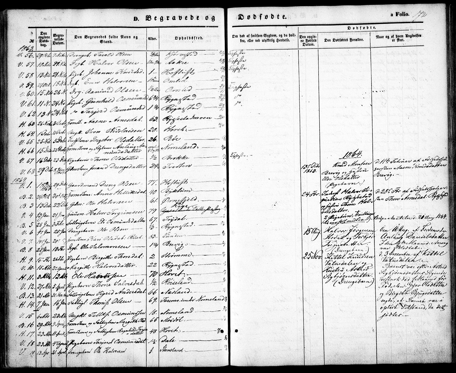 Valle sokneprestkontor, SAK/1111-0044/F/Fa/Fac/L0007: Parish register (official) no. A 7, 1854-1868, p. 172