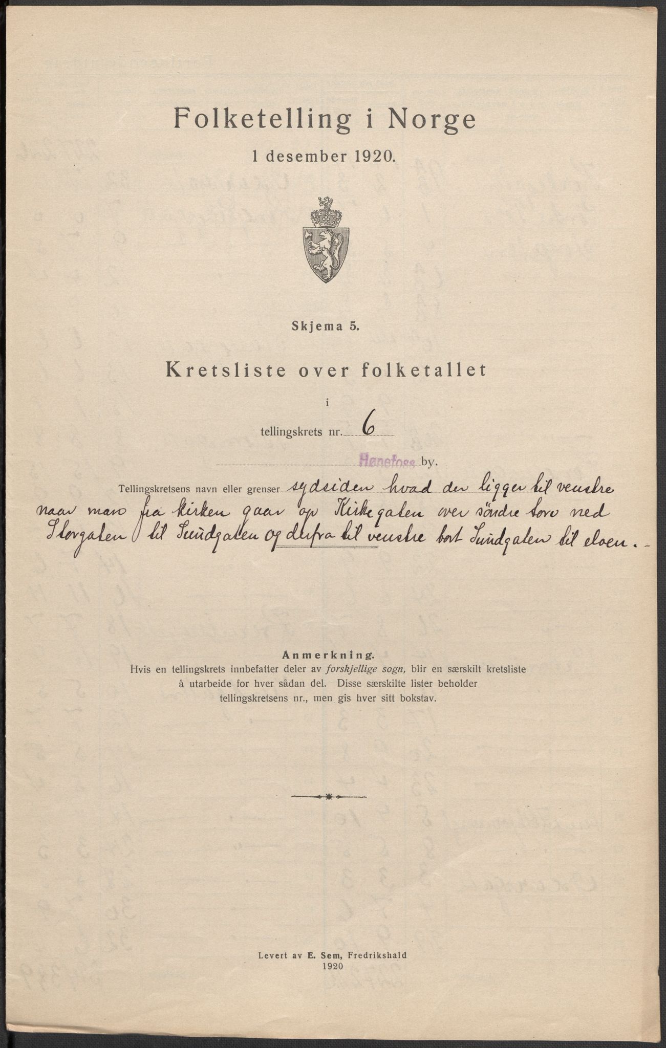 SAKO, 1920 census for Hønefoss, 1920, p. 20