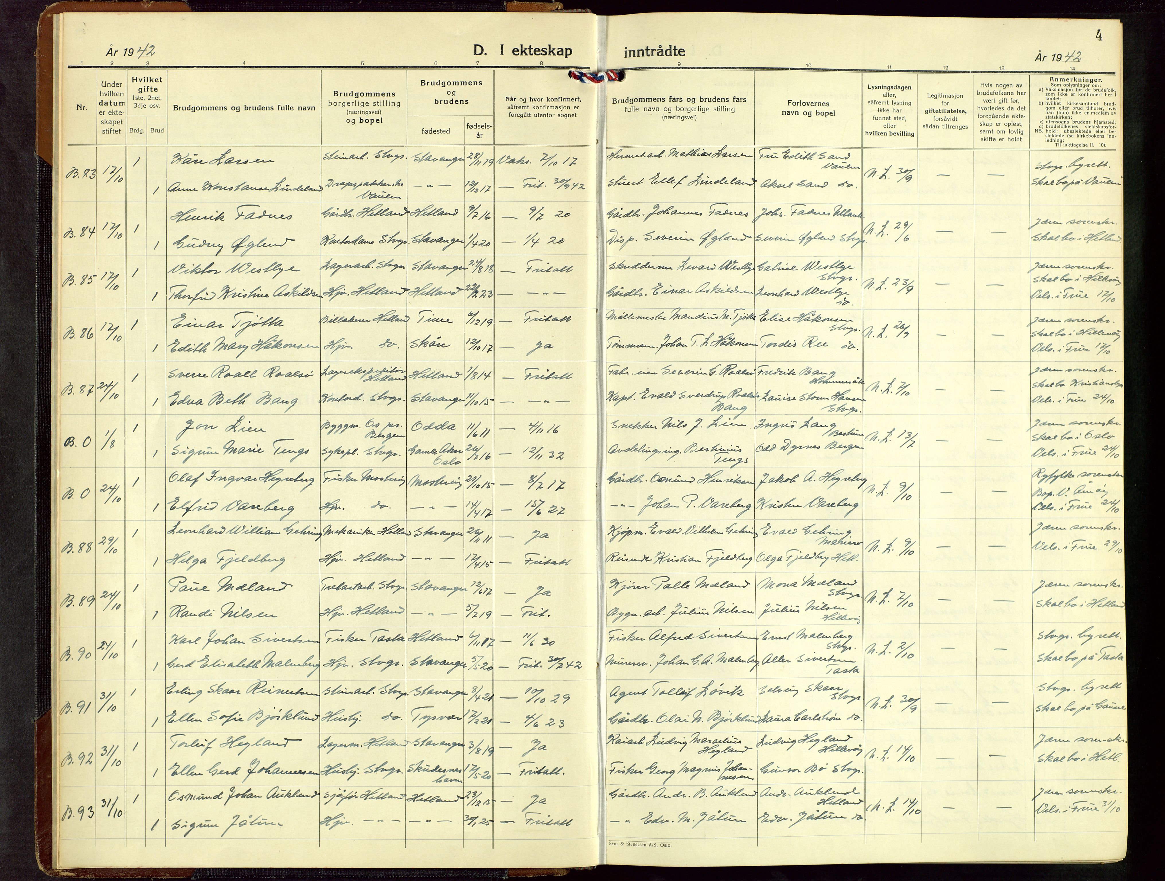 Hetland sokneprestkontor, SAST/A-101826/30/30BB/L0016: Parish register (copy) no. B 16, 1942-1960, p. 4