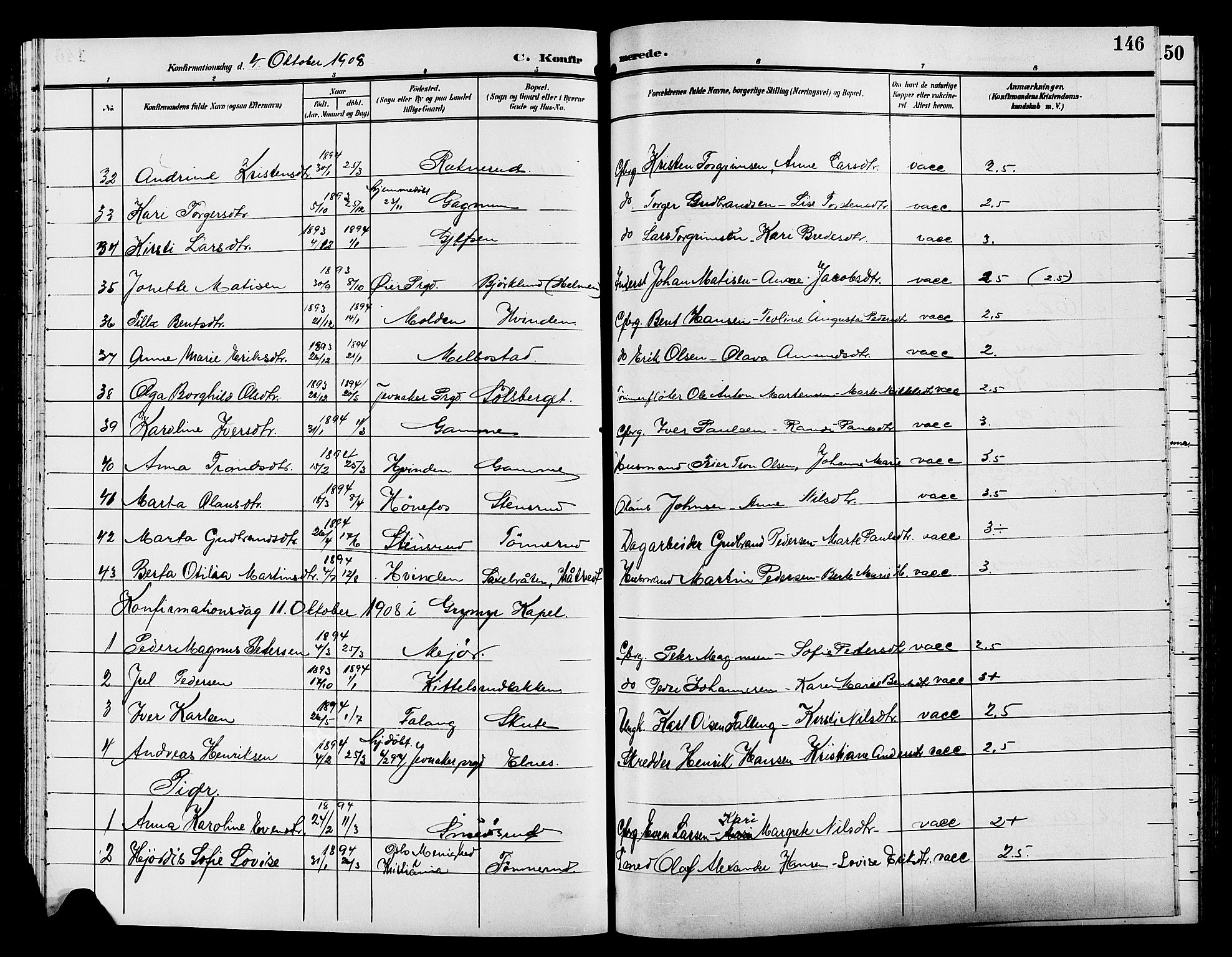Gran prestekontor, SAH/PREST-112/H/Ha/Hab/L0006: Parish register (copy) no. 6, 1901-1911, p. 146